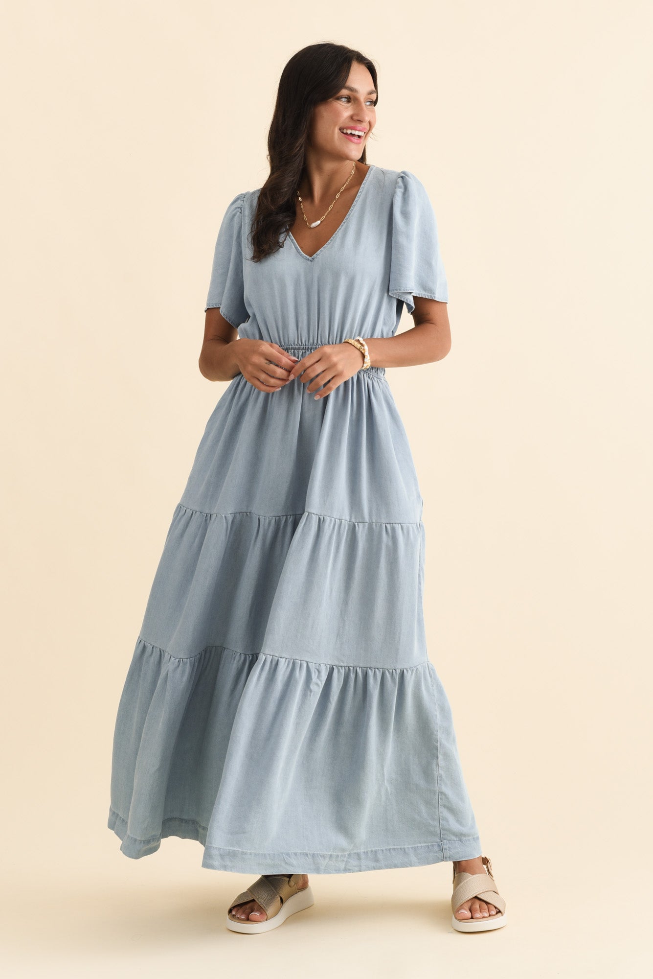 Luca Dark Blue Tencel Tier Dress