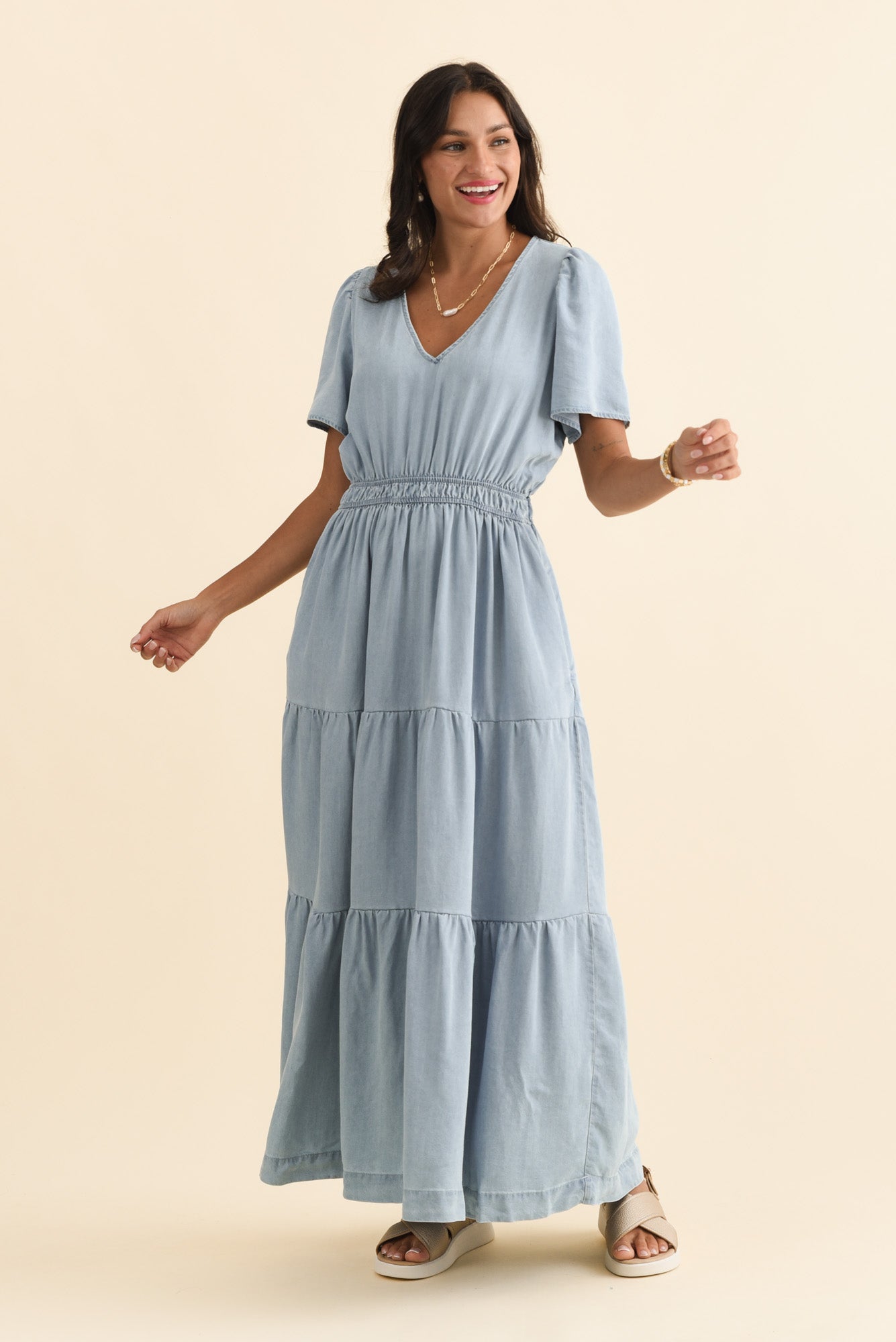 Luca Dark Blue Tencel Tier Dress