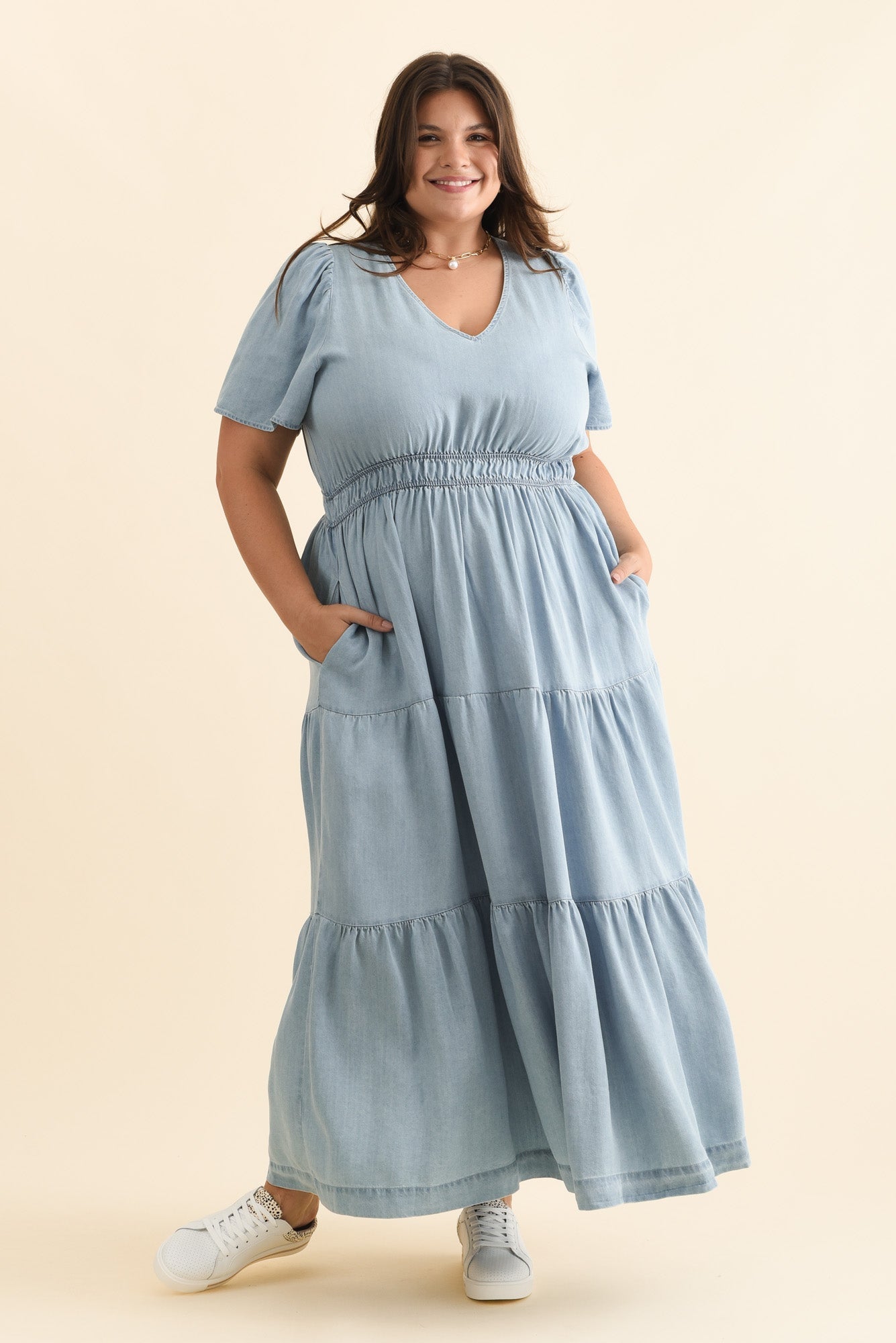 Luca Dark Blue Tencel Tier Dress