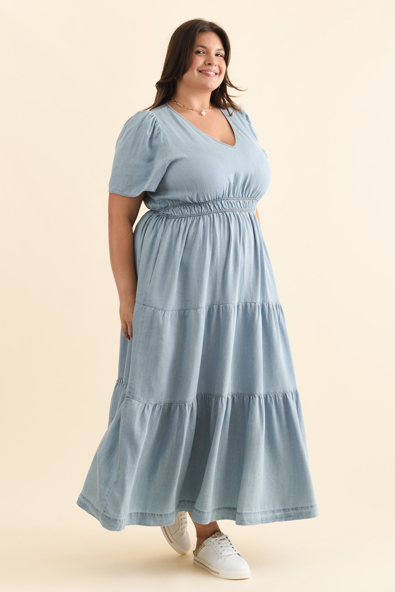 Luca Dark Blue Tencel Tier Dress