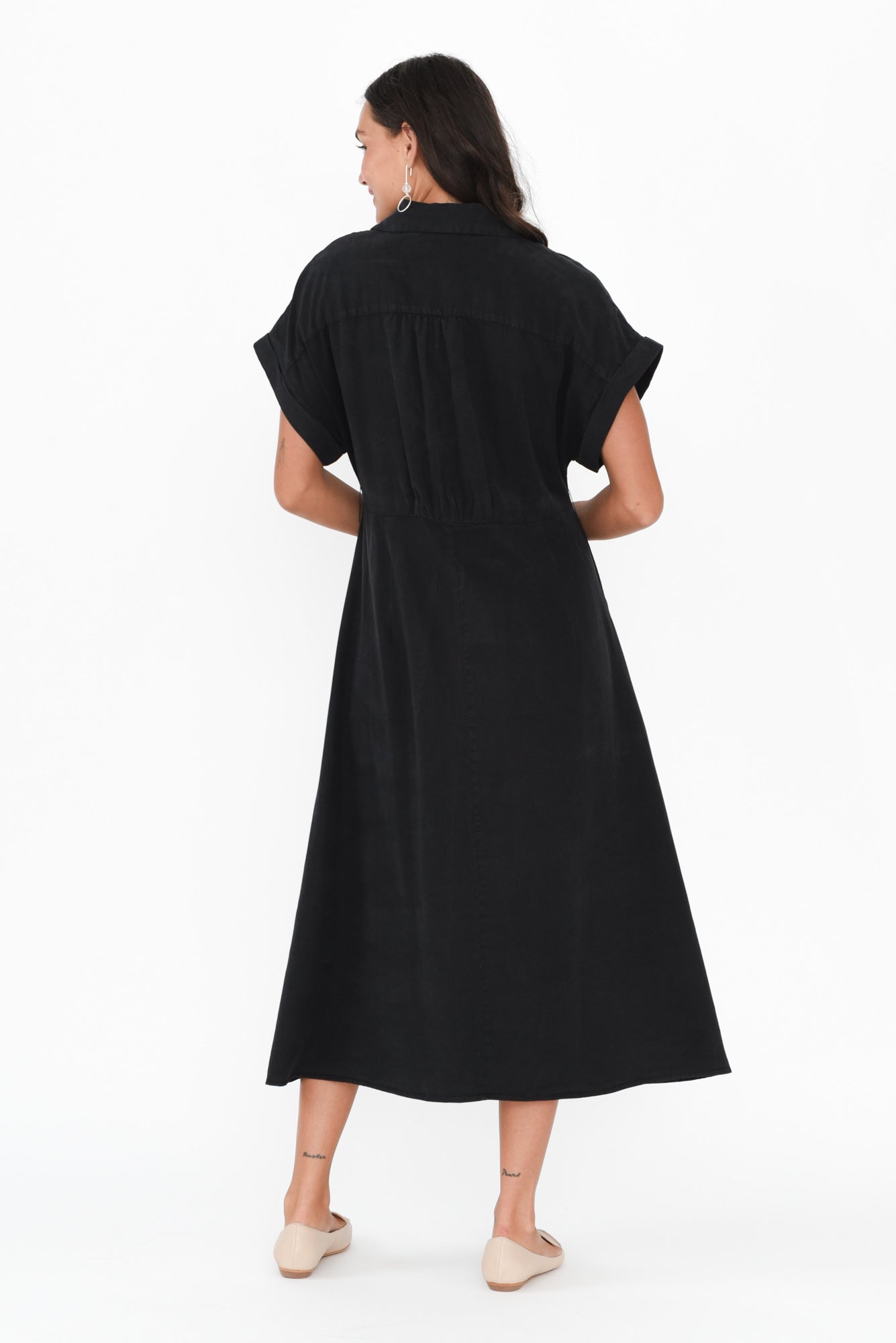 Lucia Black Linen Blend Belted Dress