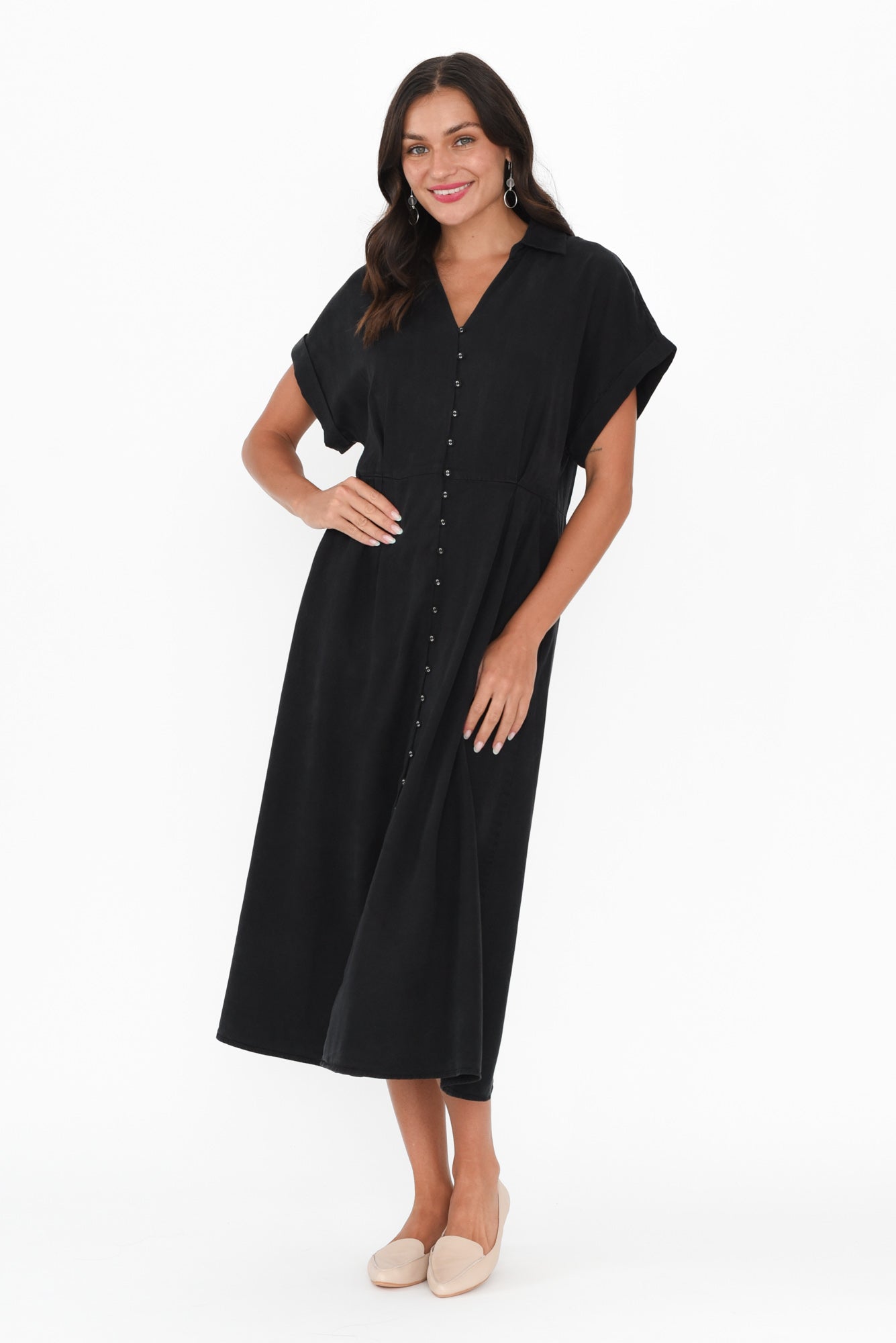 Lucia Black Linen Blend Belted Dress