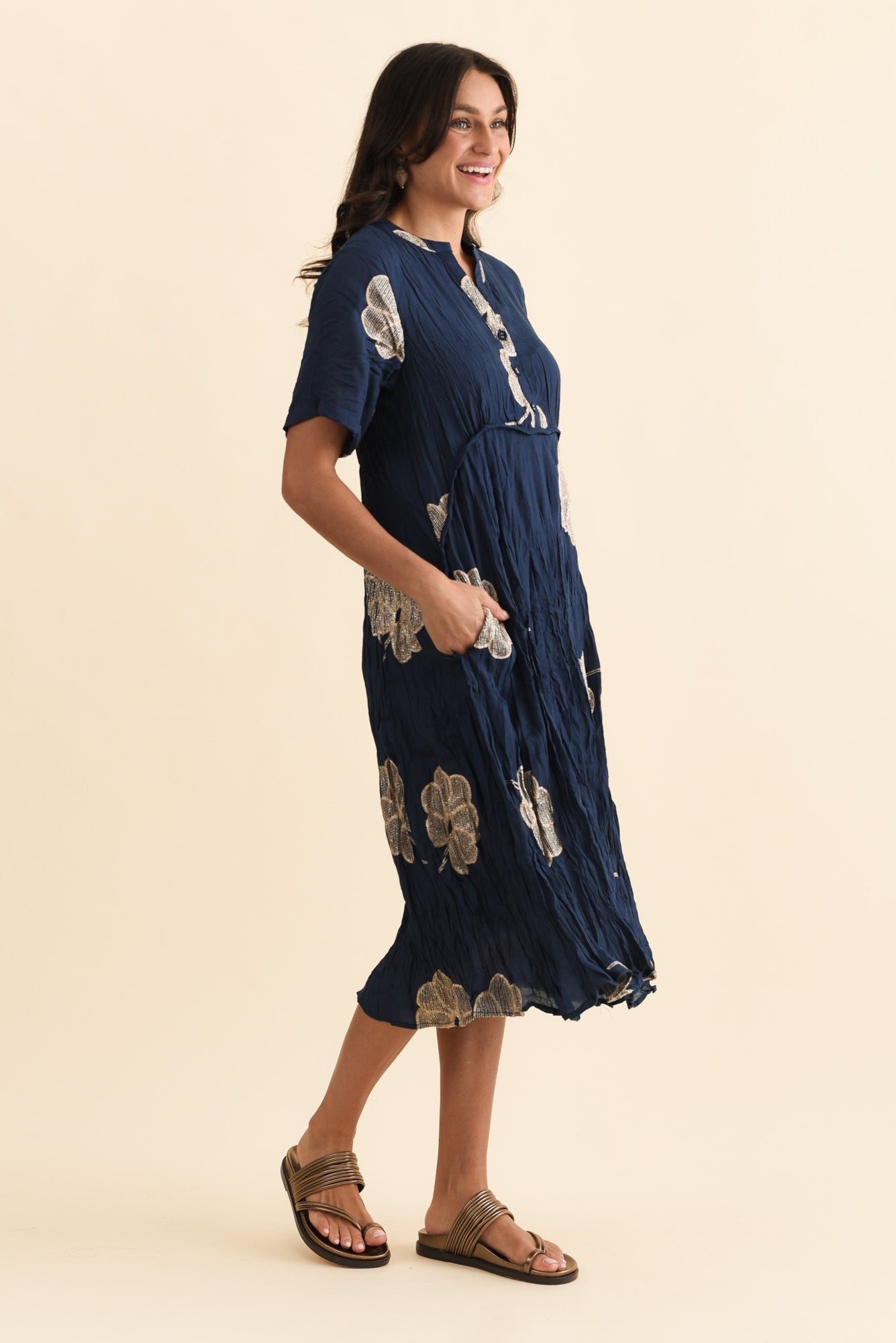 Lucy Navy Flower Pocket Dress
