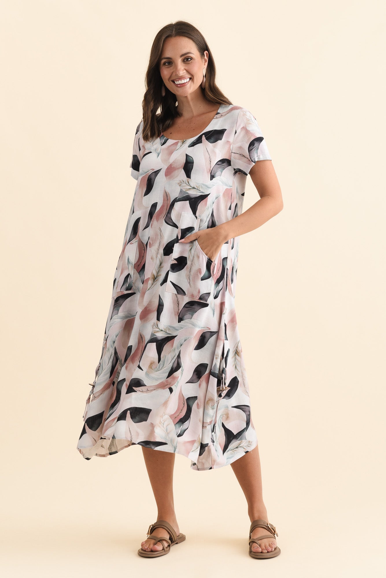 Lula Beige Abstract Linen Cotton Dress
