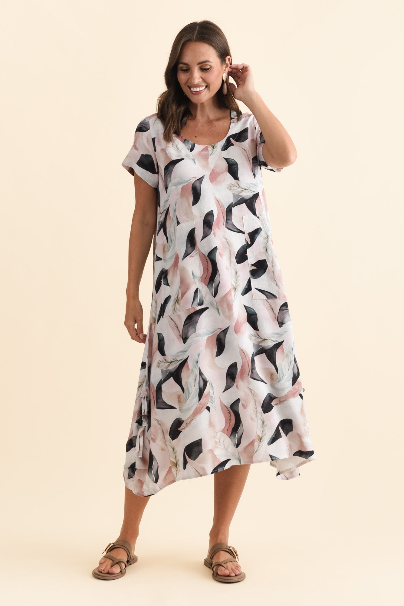 Lula Beige Abstract Linen Cotton Dress