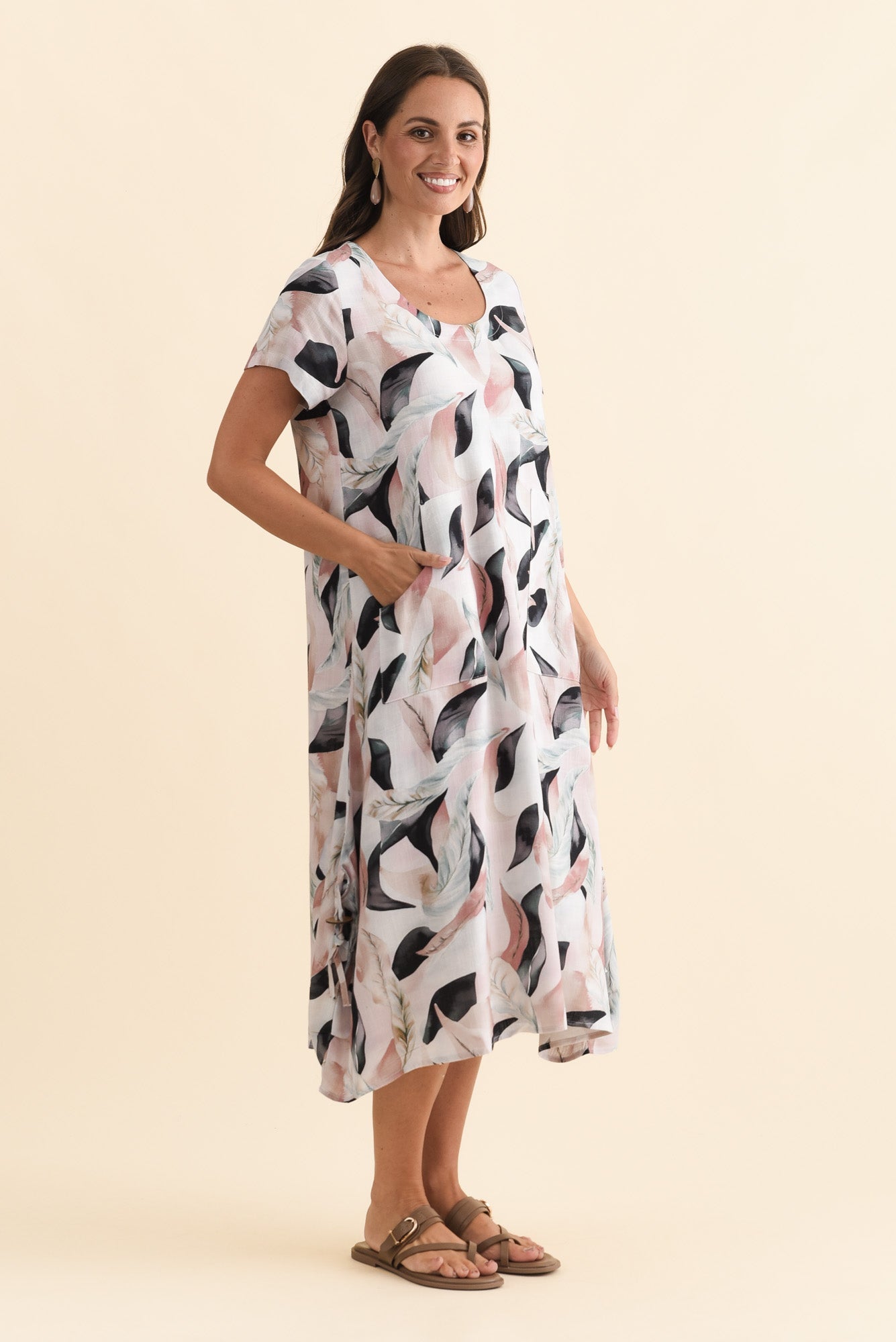 Lula Beige Abstract Linen Cotton Dress