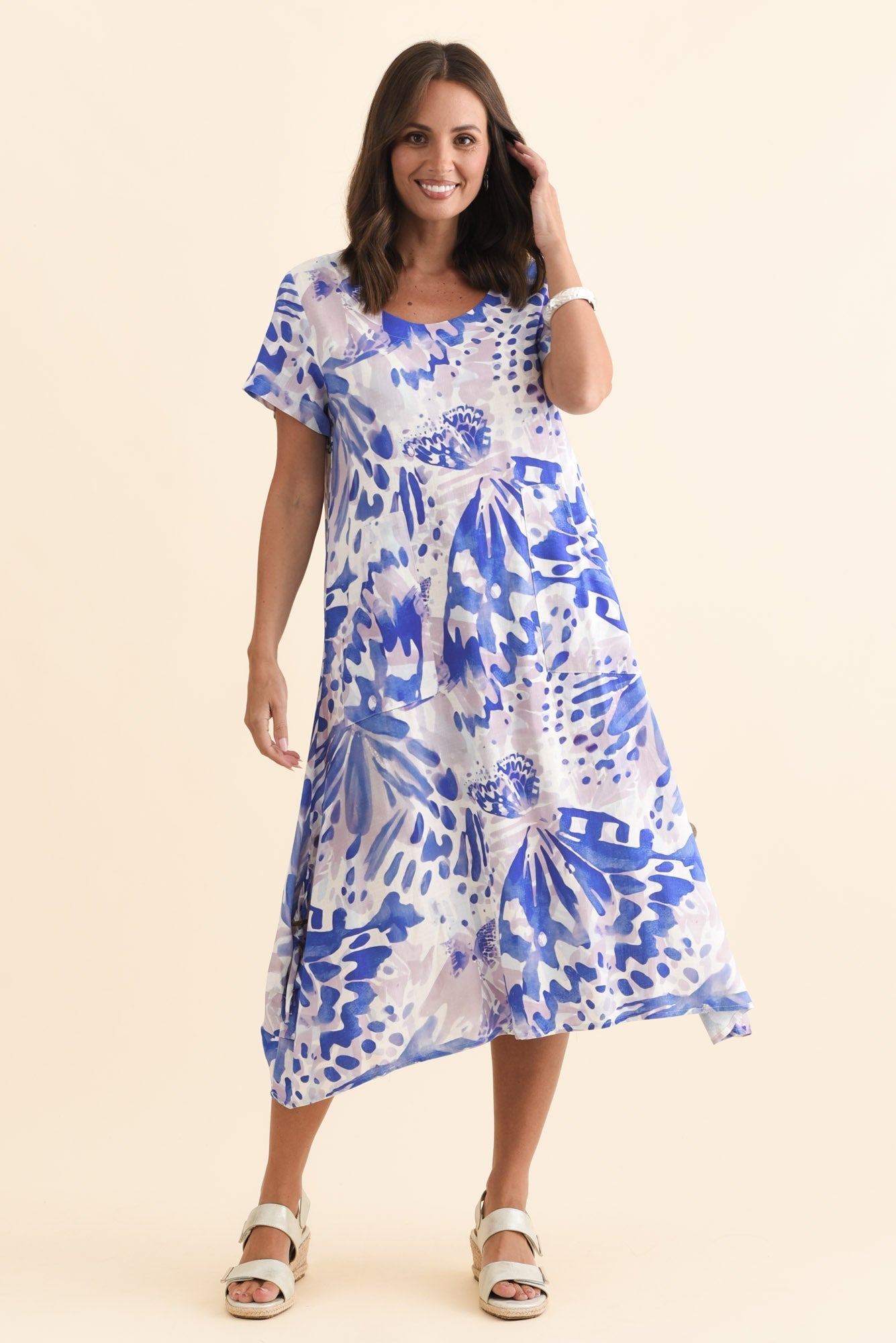 Lula Cobalt Abstract Linen Cotton Dress