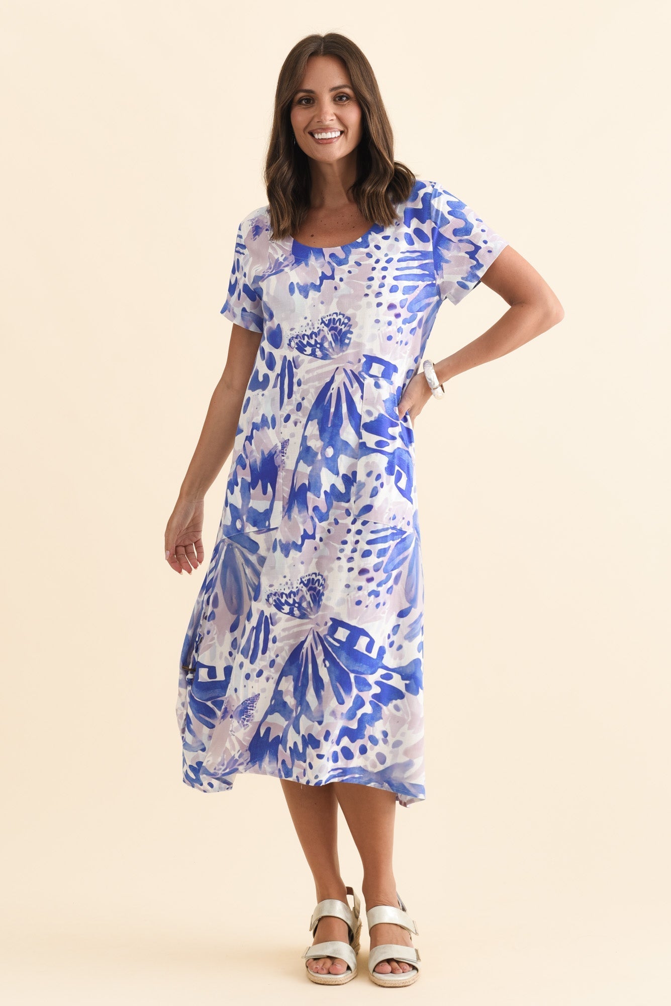 Lula Cobalt Abstract Linen Cotton Dress