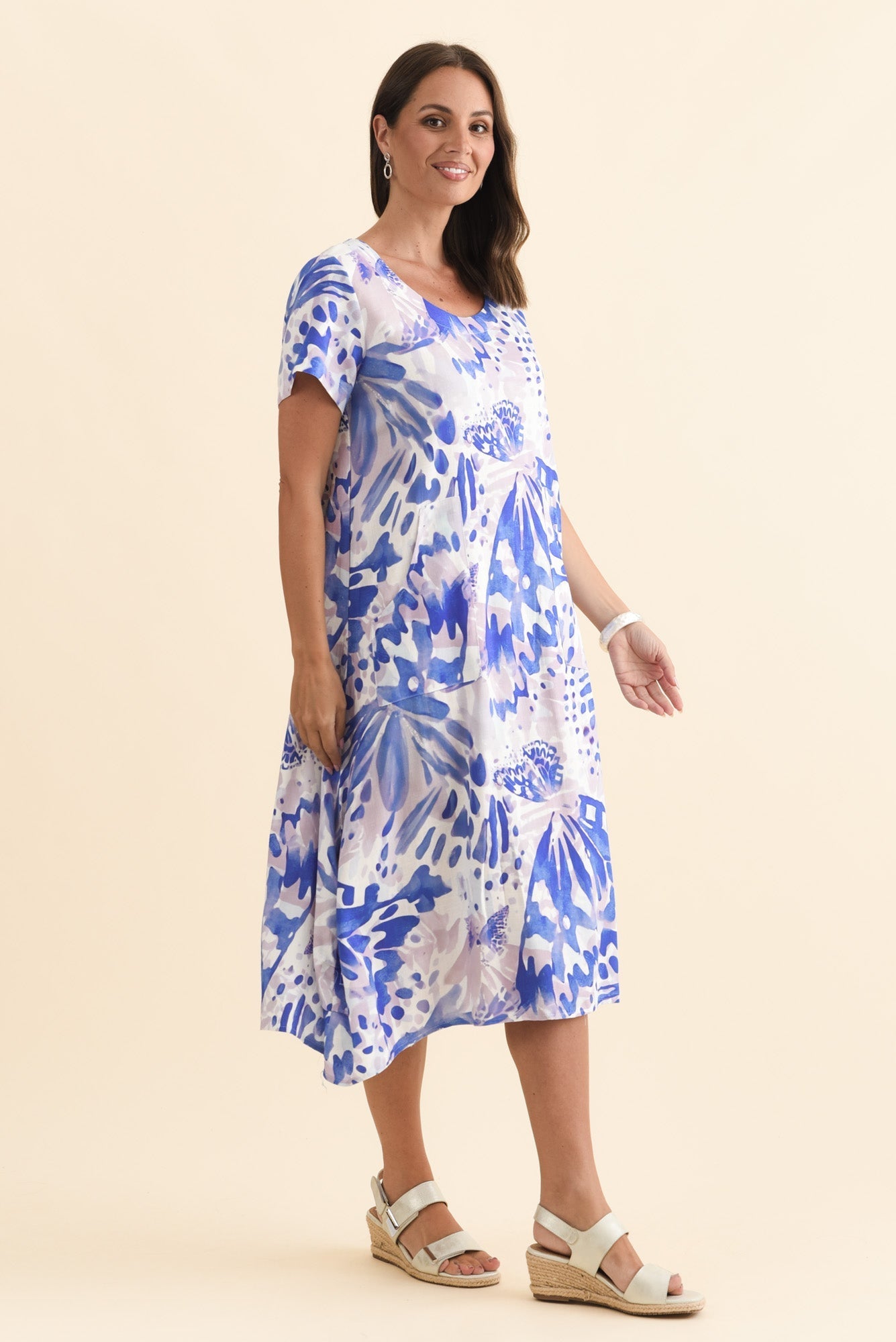 Lula Cobalt Abstract Linen Cotton Dress