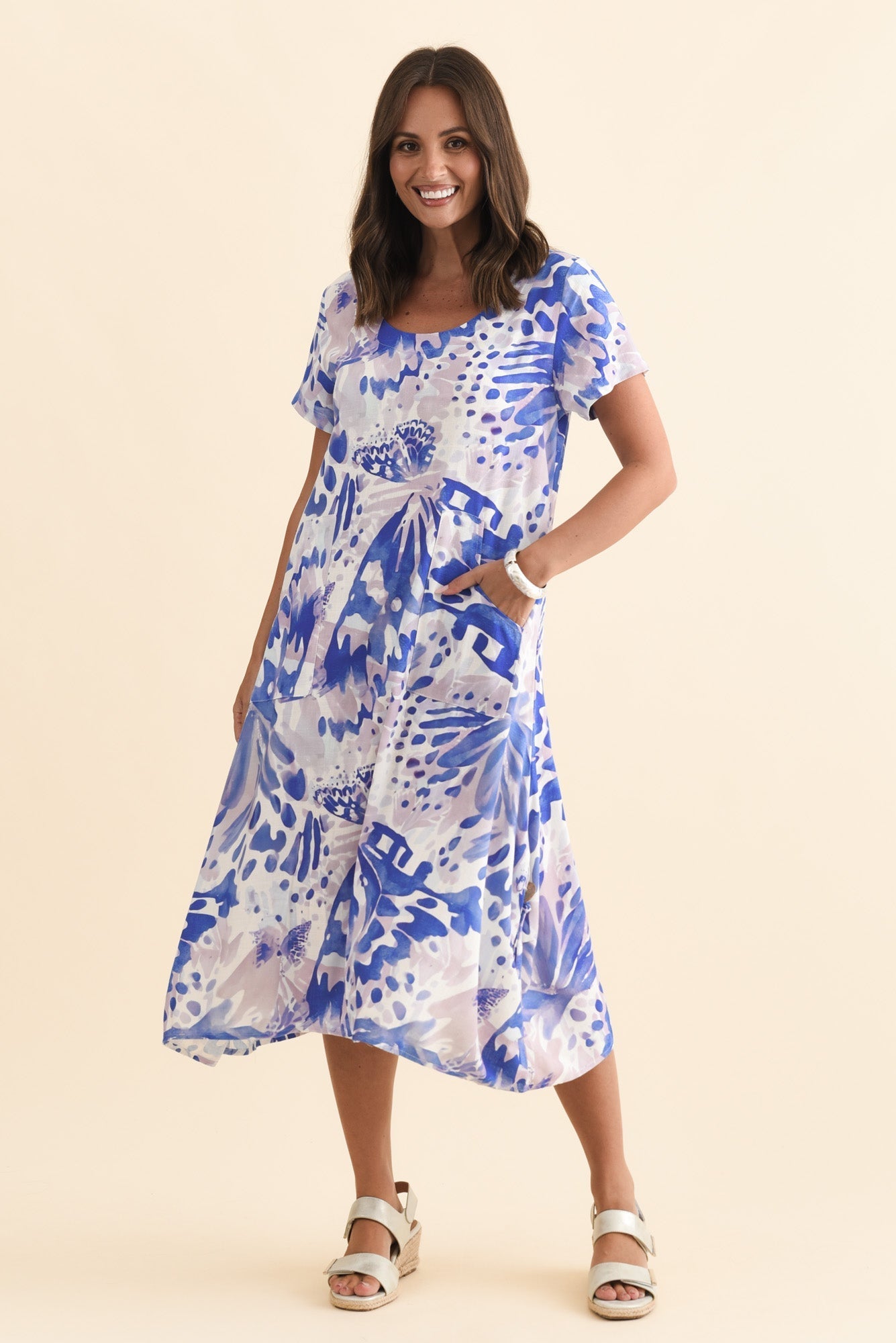 Lula Cobalt Abstract Linen Cotton Dress