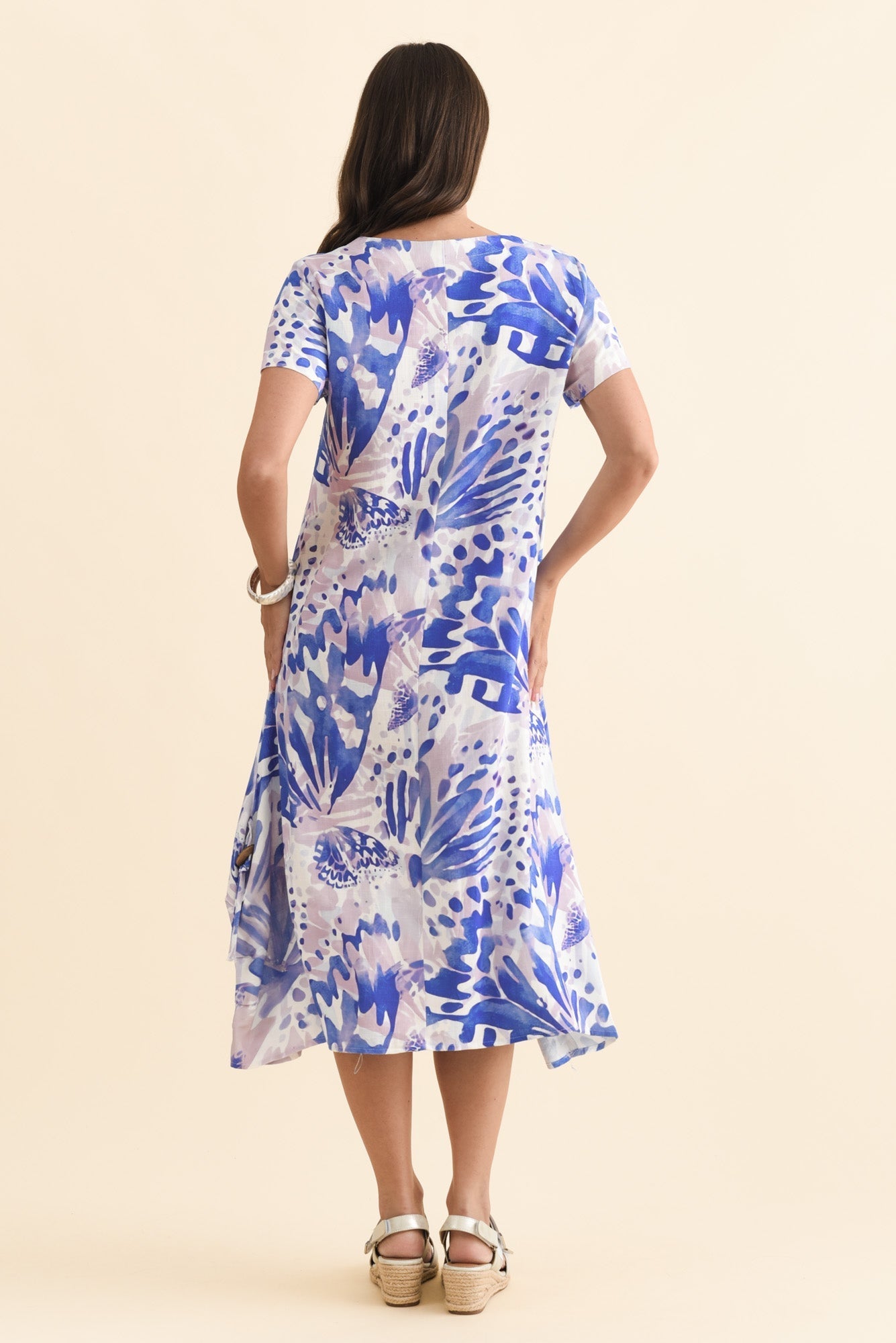 Lula Cobalt Abstract Linen Cotton Dress