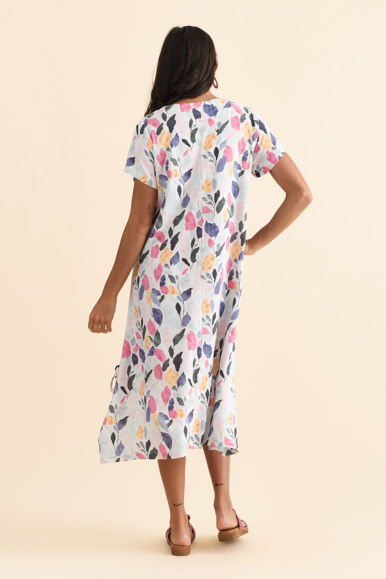Lula Pink Leaf Linen Cotton Dress
