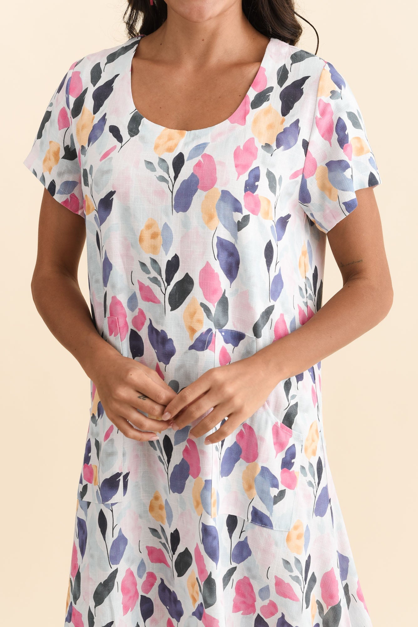 Lula Pink Leaf Linen Cotton Dress