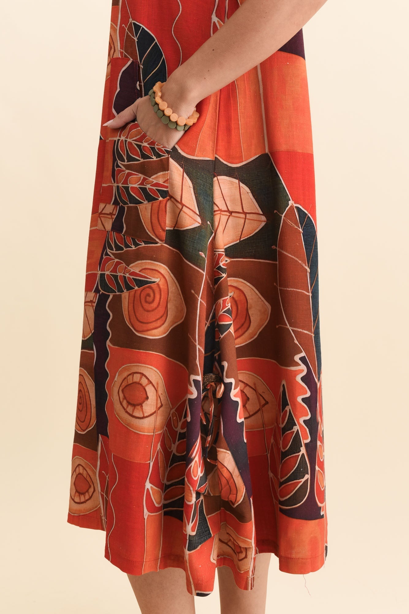 Lula Red Abstract Linen Cotton Dress