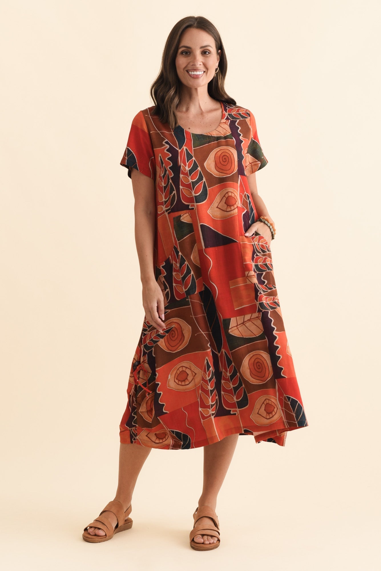 Lula Red Abstract Linen Cotton Dress