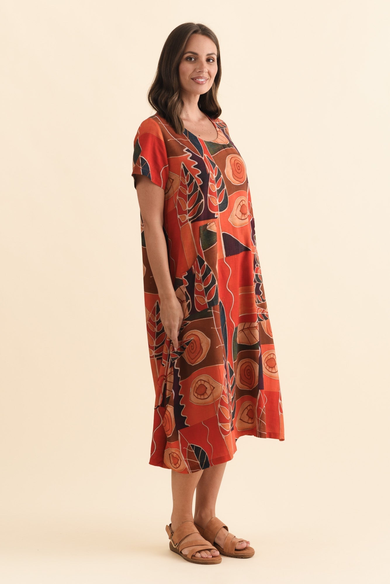 Lula Red Abstract Linen Cotton Dress