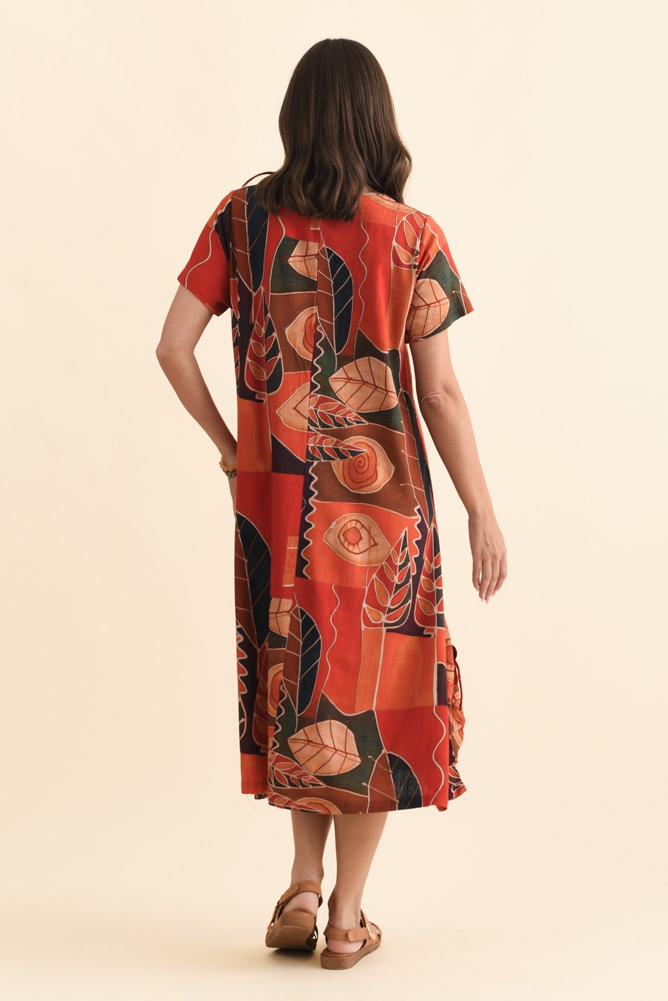 Lula Red Abstract Linen Cotton Dress