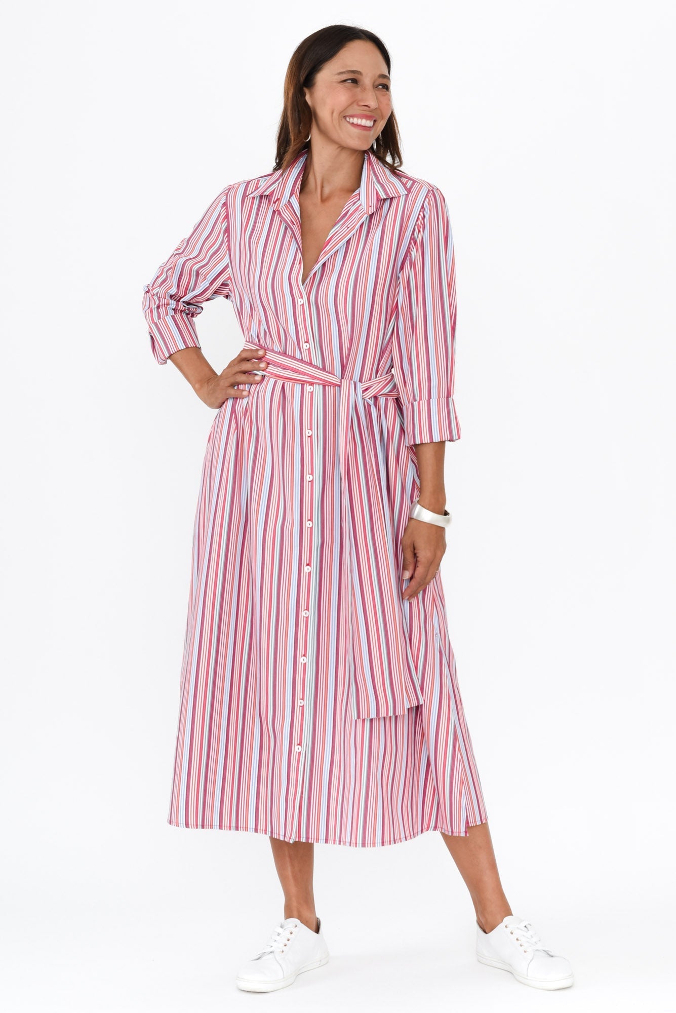 Lunella Red Stripe Cotton Blend Dress