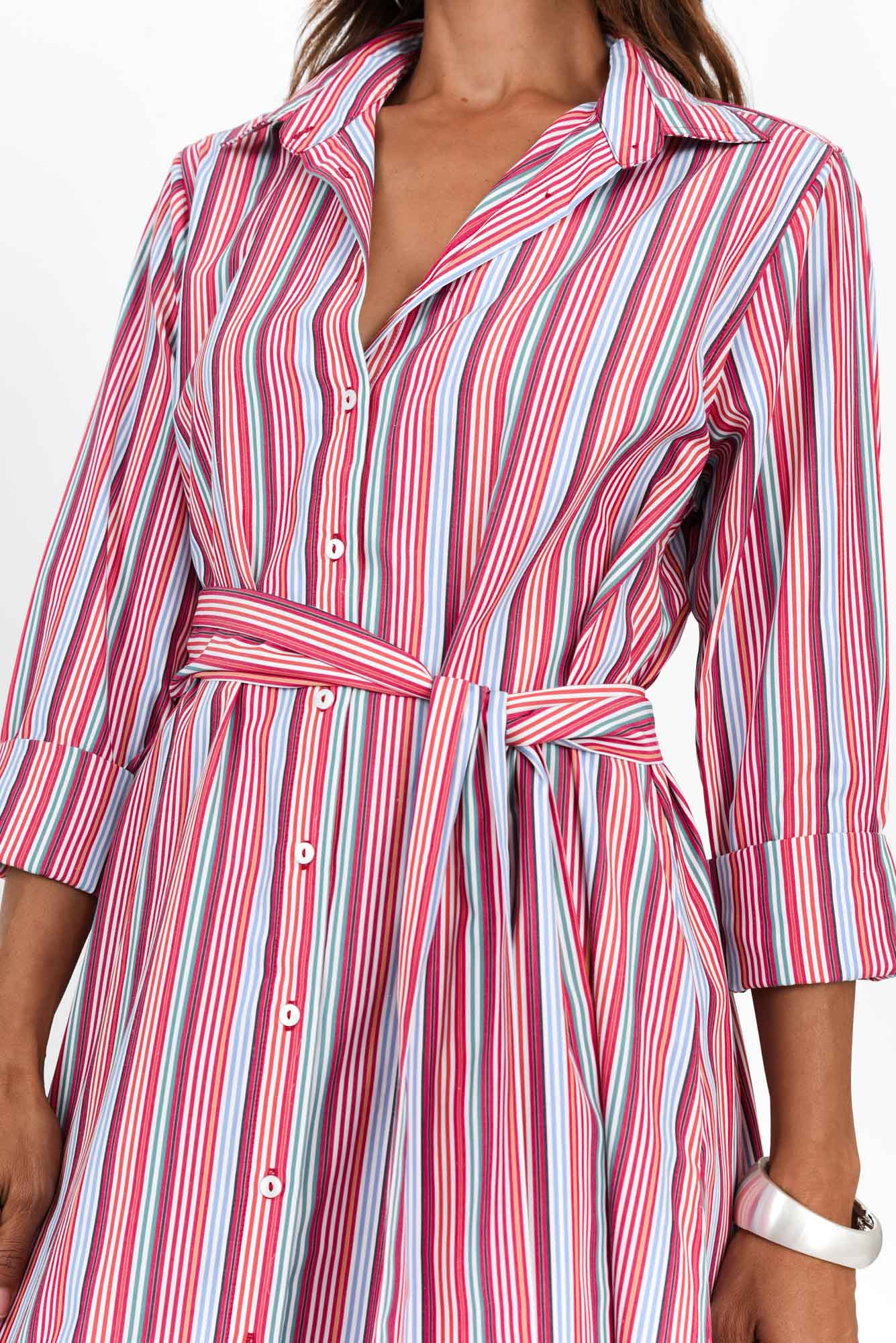 Lunella Red Stripe Cotton Blend Dress