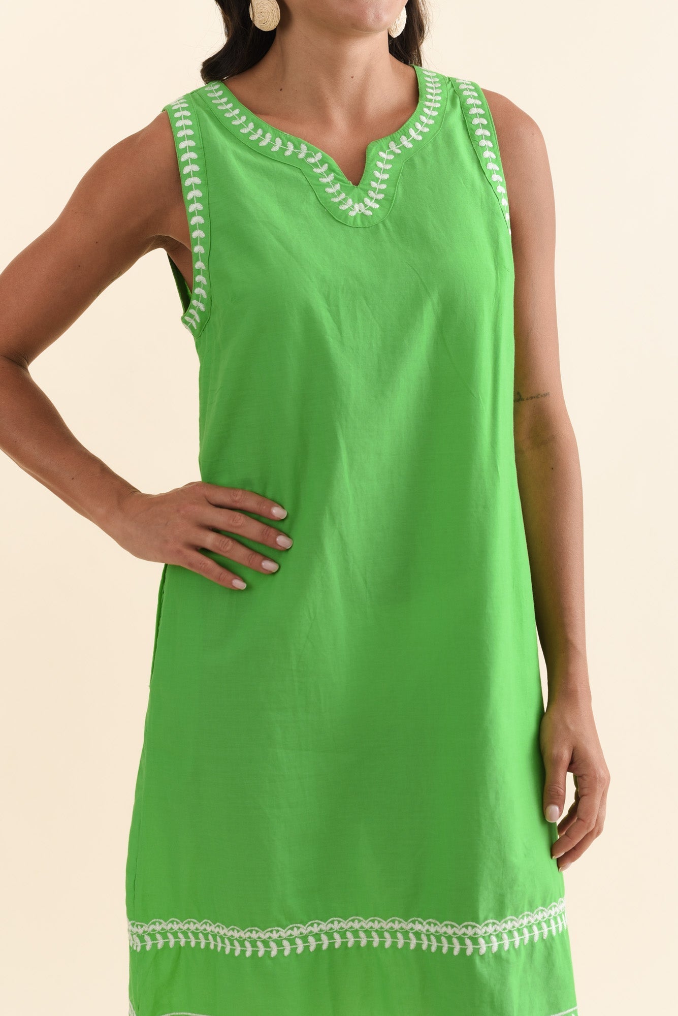 Lyndal Green Embroidered Cotton Dress