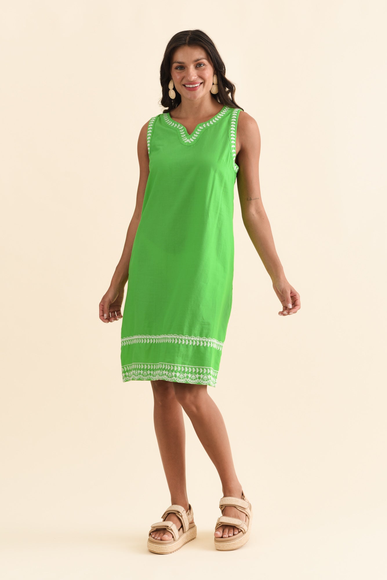 Lyndal Green Embroidered Cotton Dress
