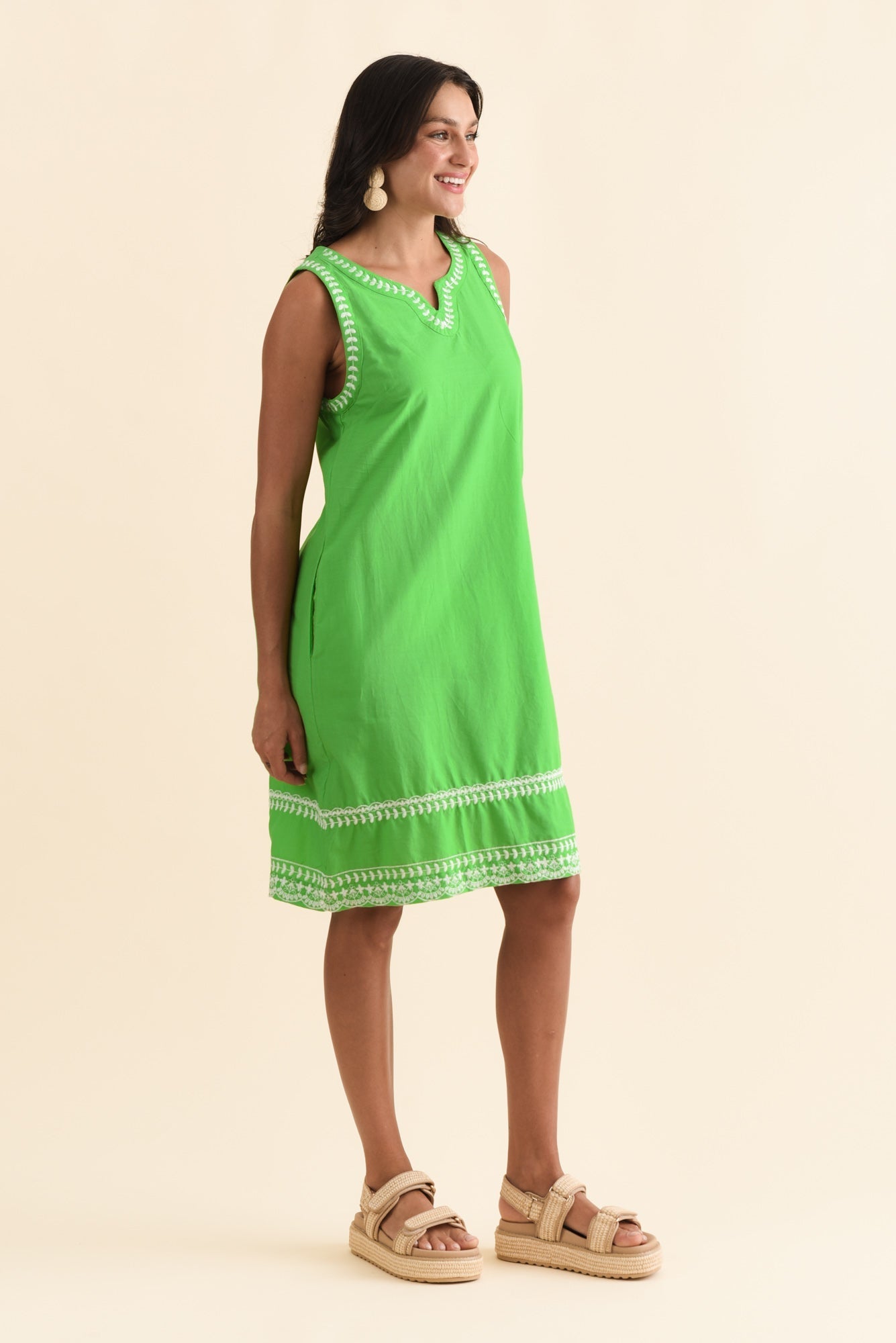 Lyndal Green Embroidered Cotton Dress