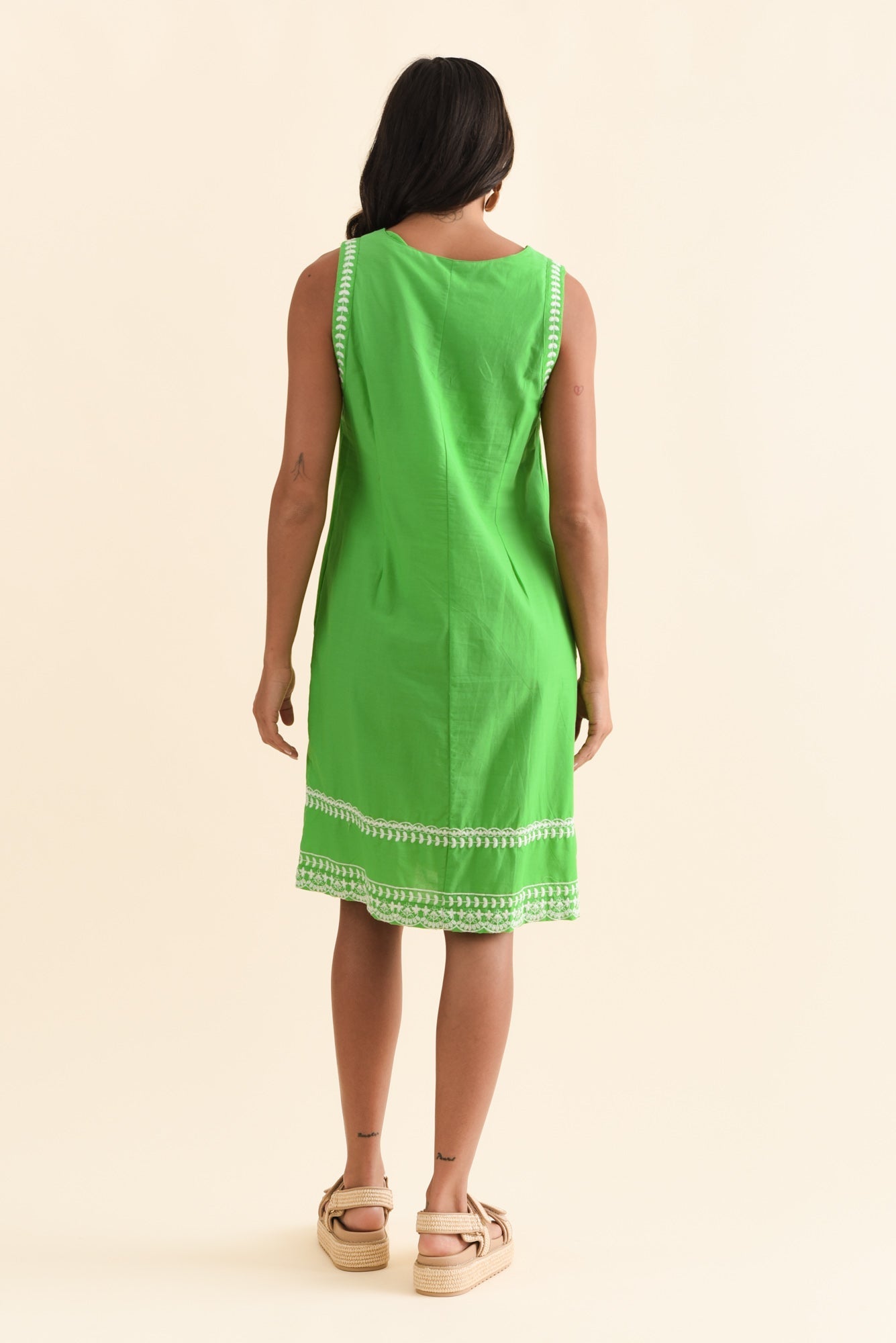 Lyndal Green Embroidered Cotton Dress