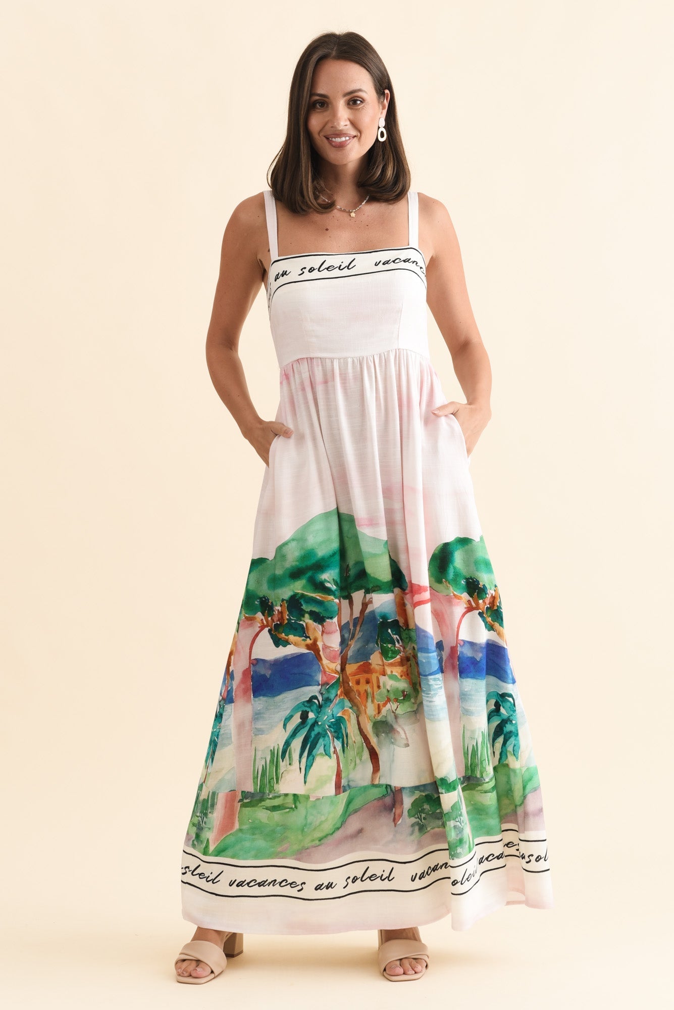Maci White Tropical Linen Blend Dress