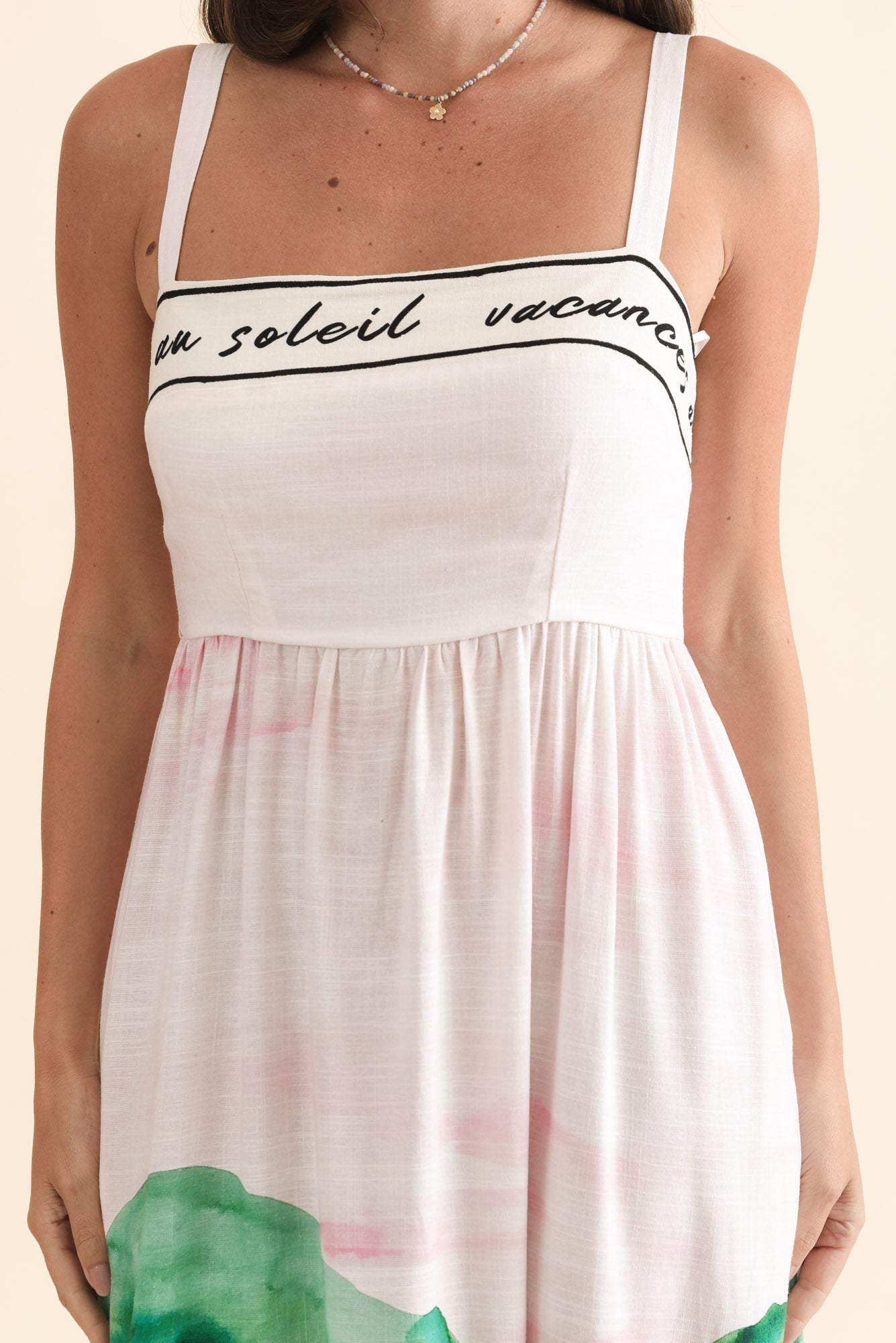 Maci White Tropical Linen Blend Dress