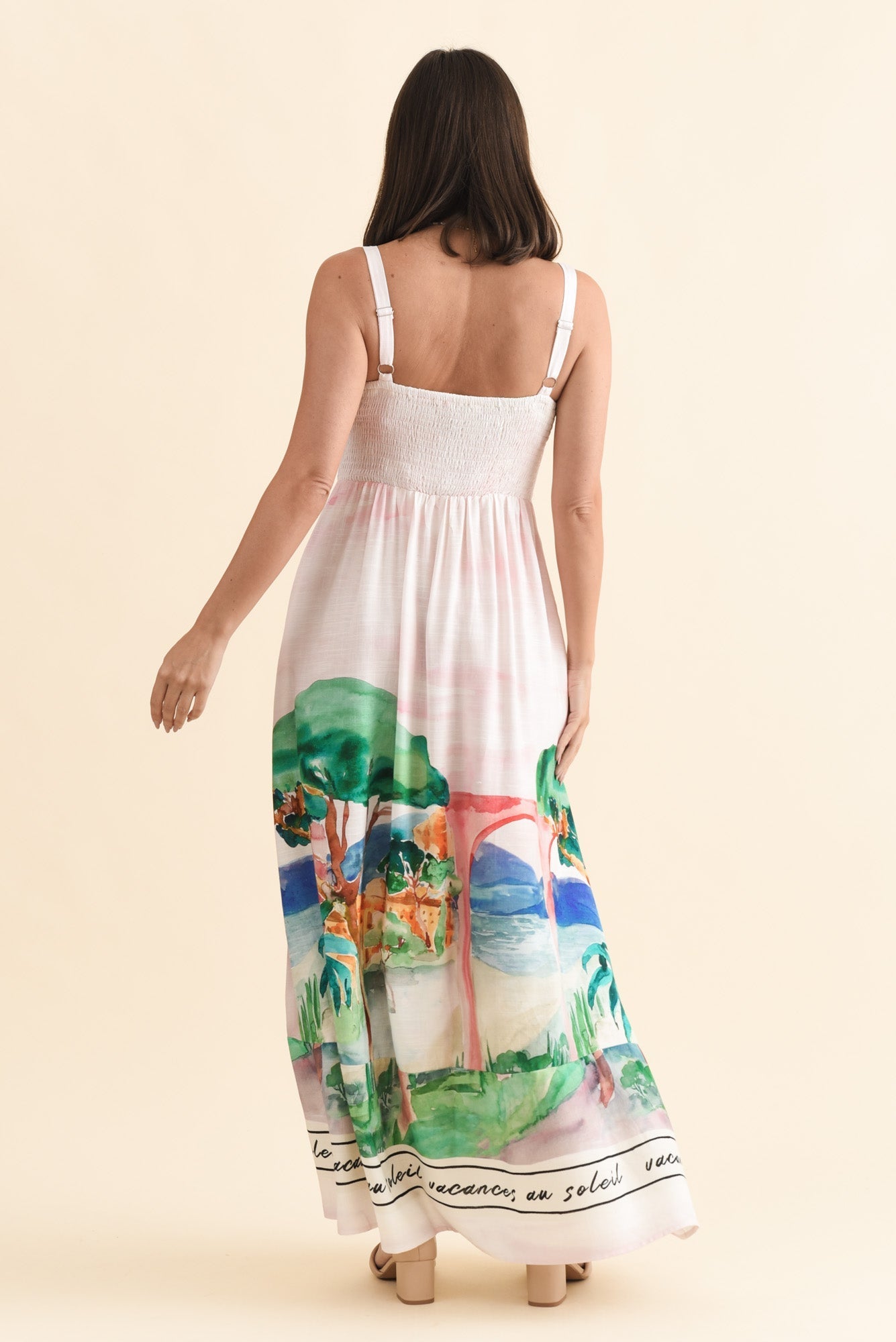 Maci White Tropical Linen Blend Dress