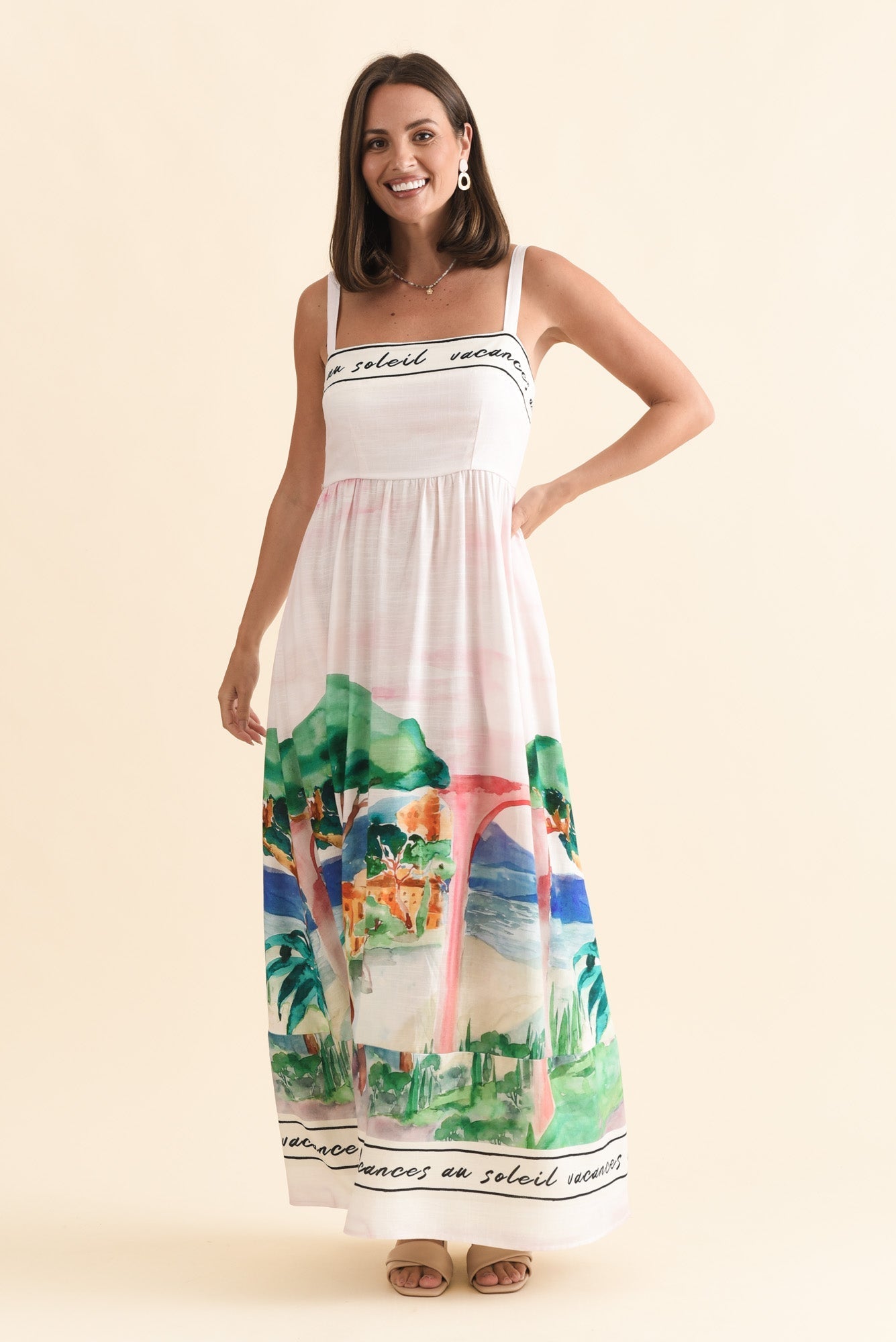 Maci White Tropical Linen Blend Dress