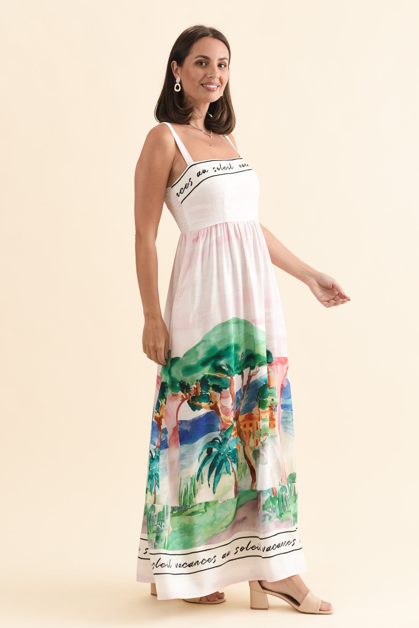 Maci White Tropical Linen Blend Dress