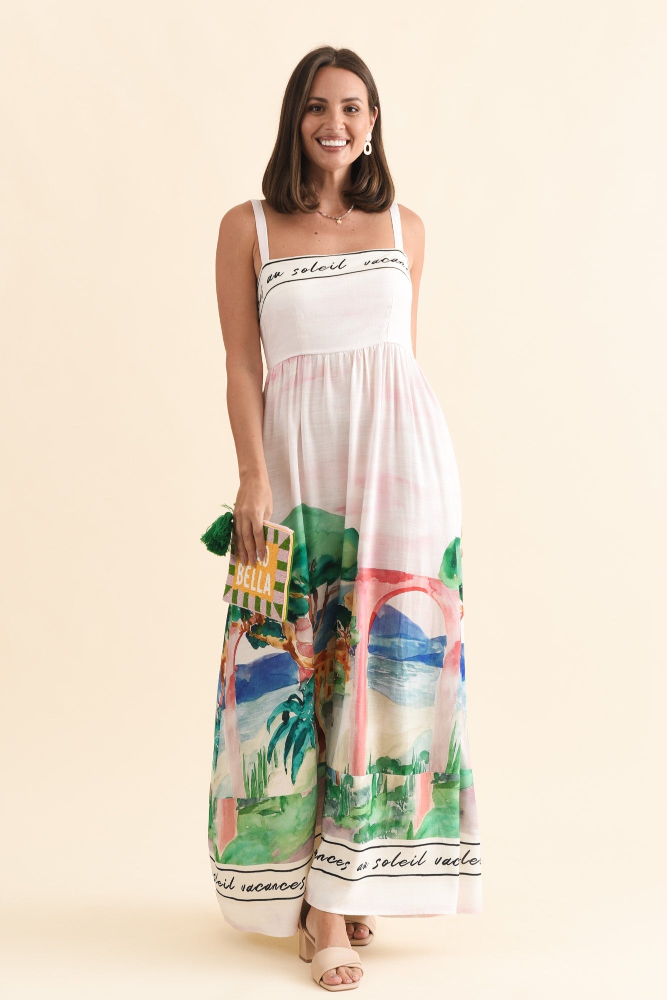 Maci White Tropical Linen Blend Dress