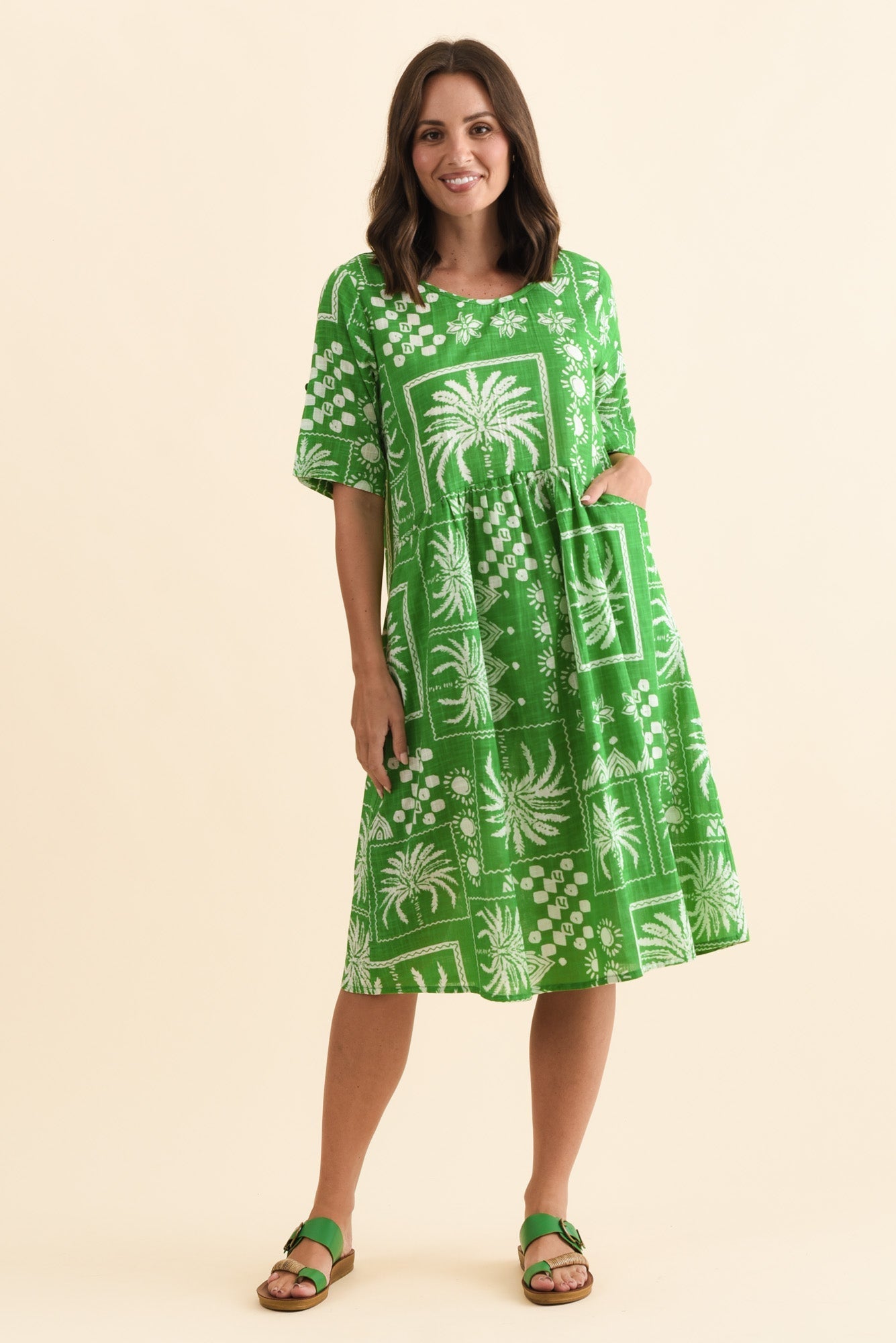 Mackie Green Tile Cotton Pocket Dress