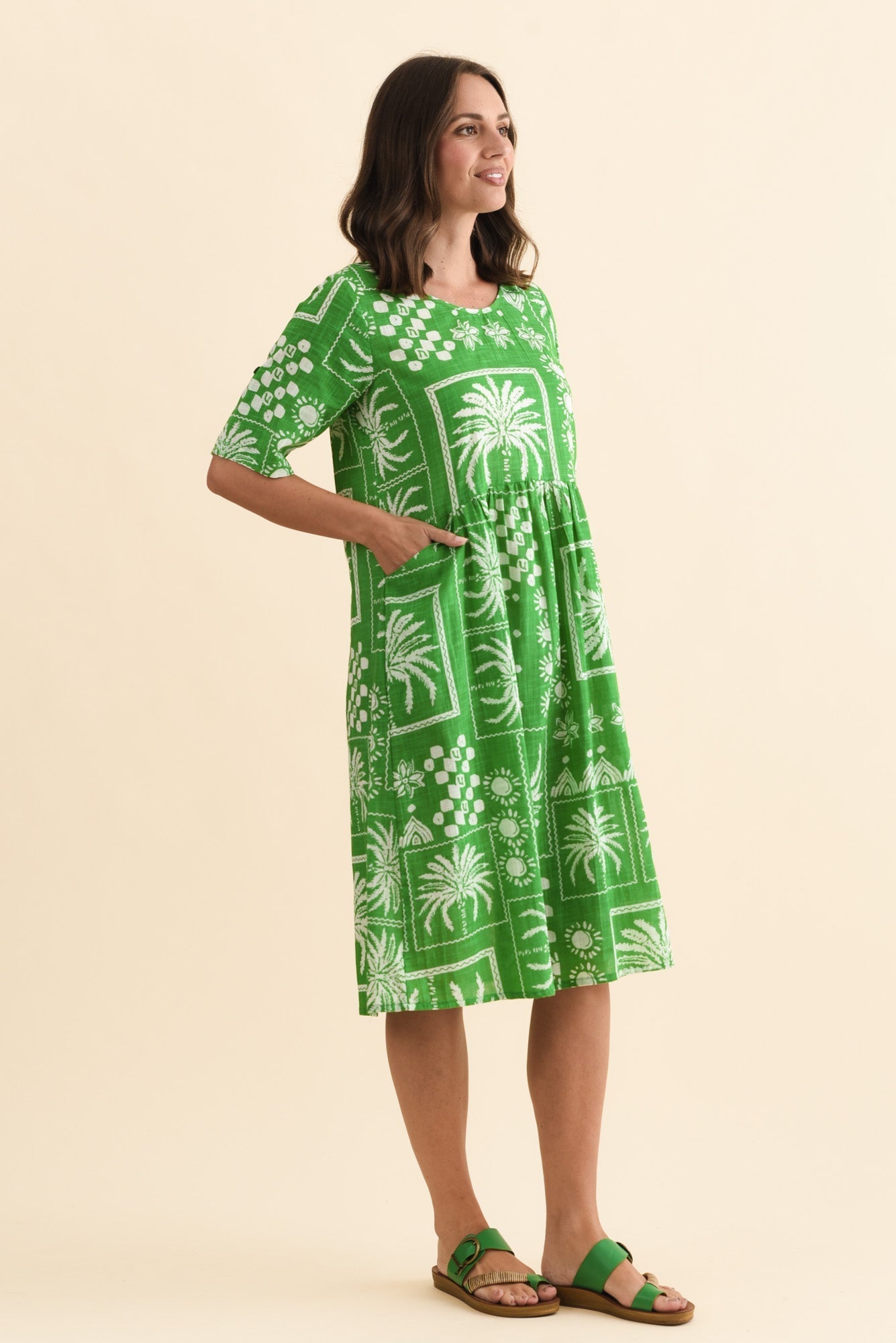 Mackie Green Tile Cotton Pocket Dress