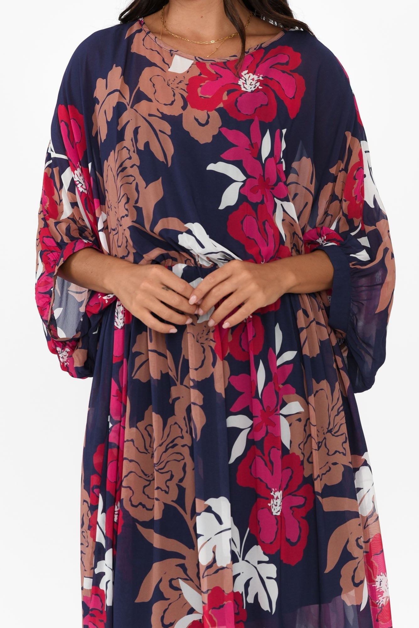 Magnetic Navy Floral Long Sleeve Dress