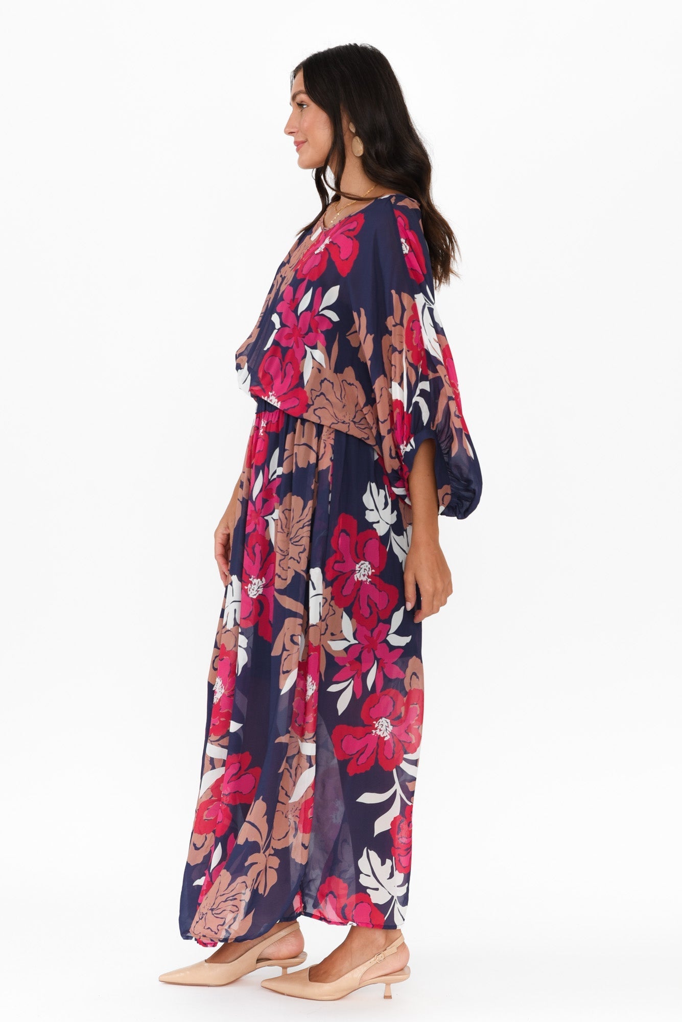 Magnetic Navy Floral Long Sleeve Dress
