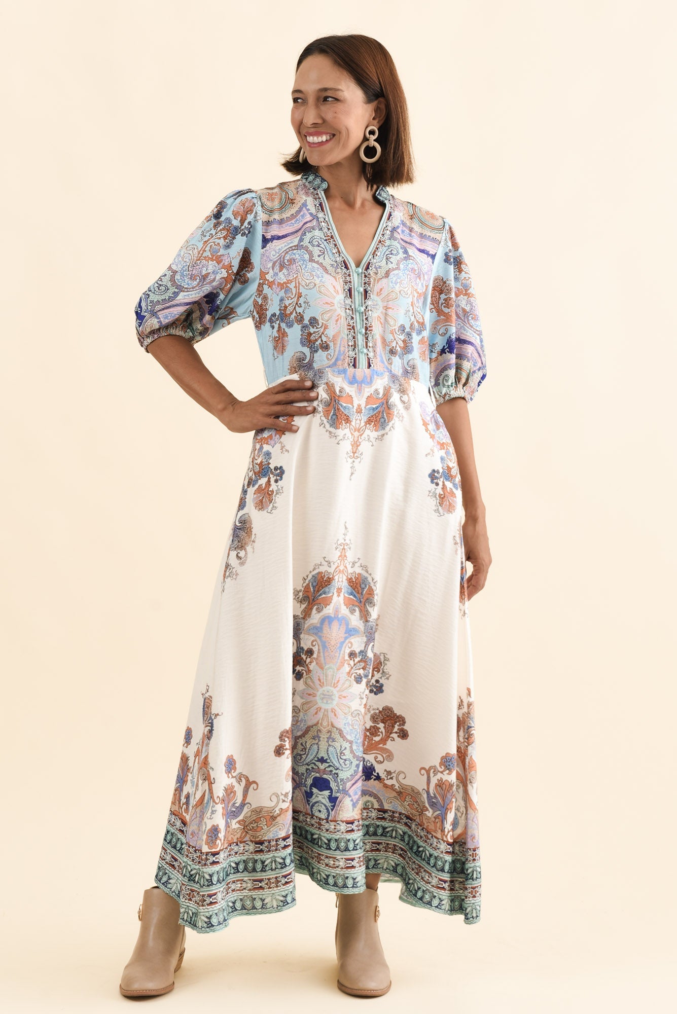 Marchant Blue Mosaic Linen Cotton Dress