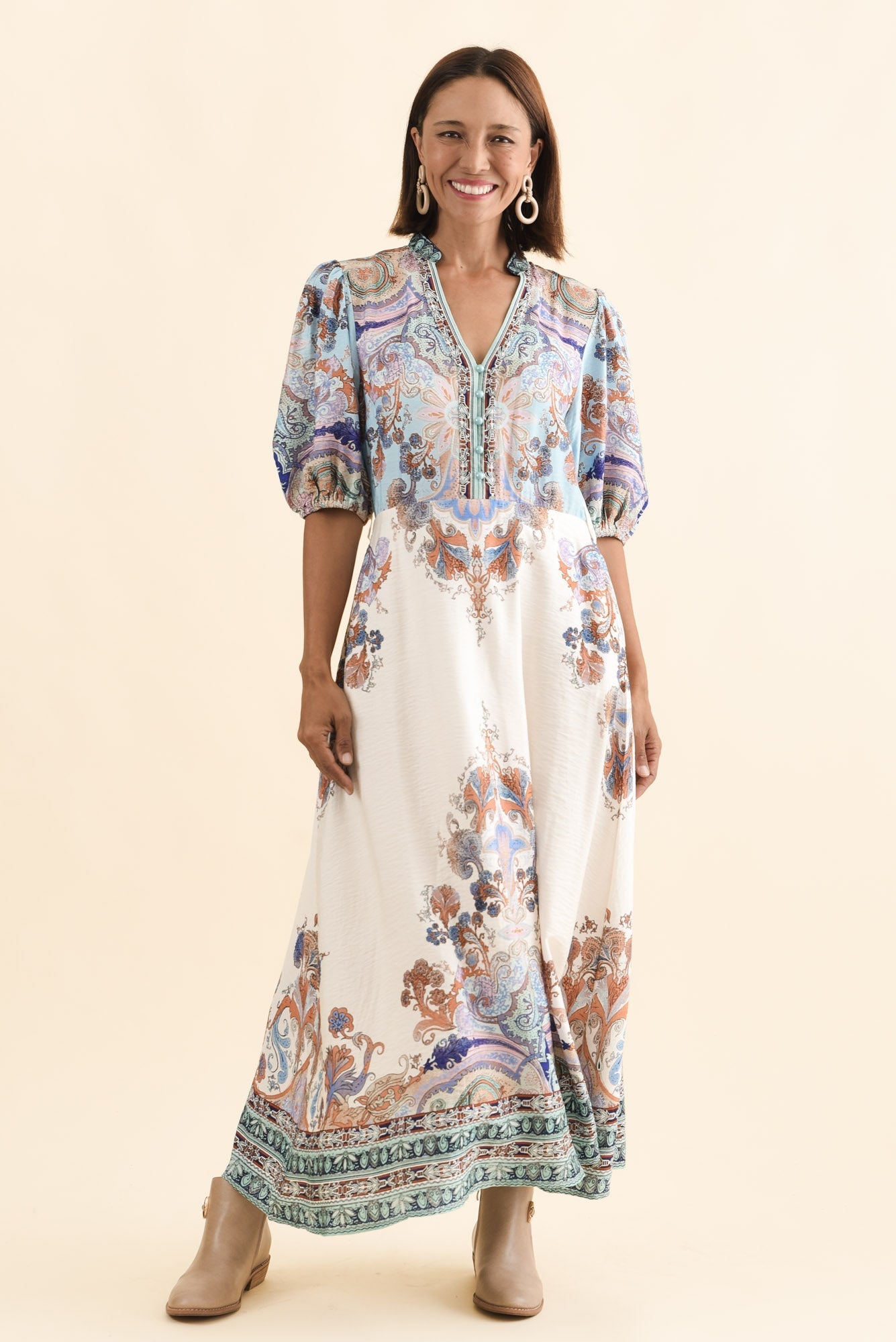 Marchant Blue Mosaic Linen Cotton Dress