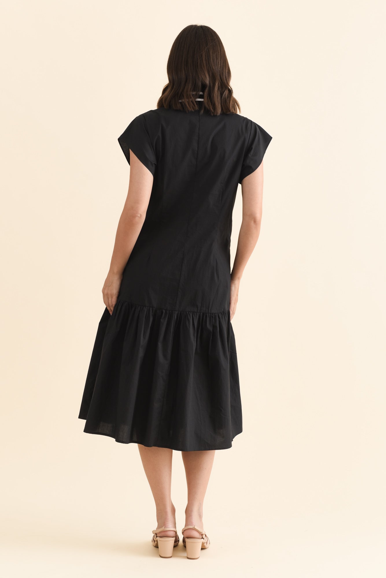 Mari Black Contrast Cotton Tie Dress