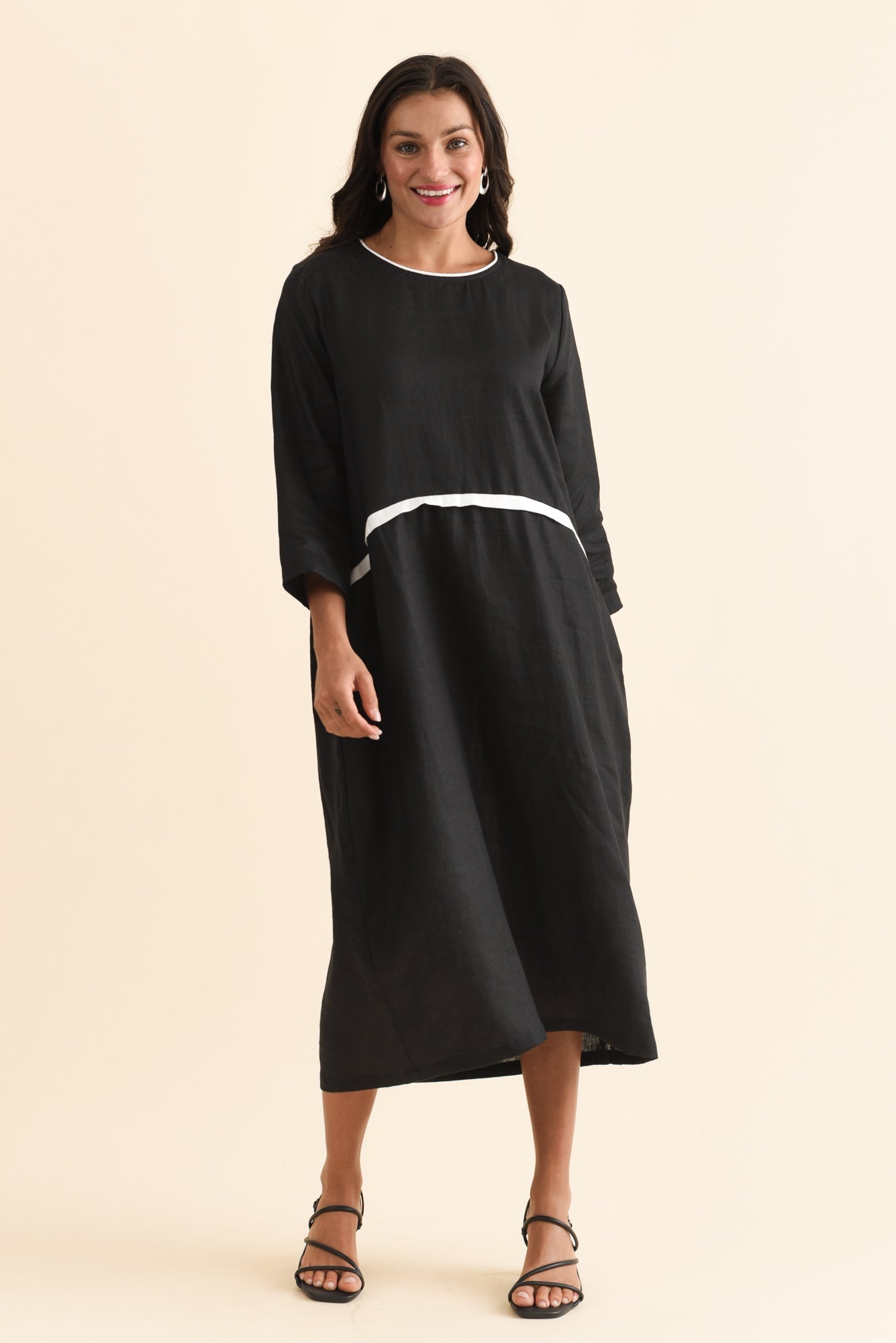 Mariam Black Contrast Linen Dress