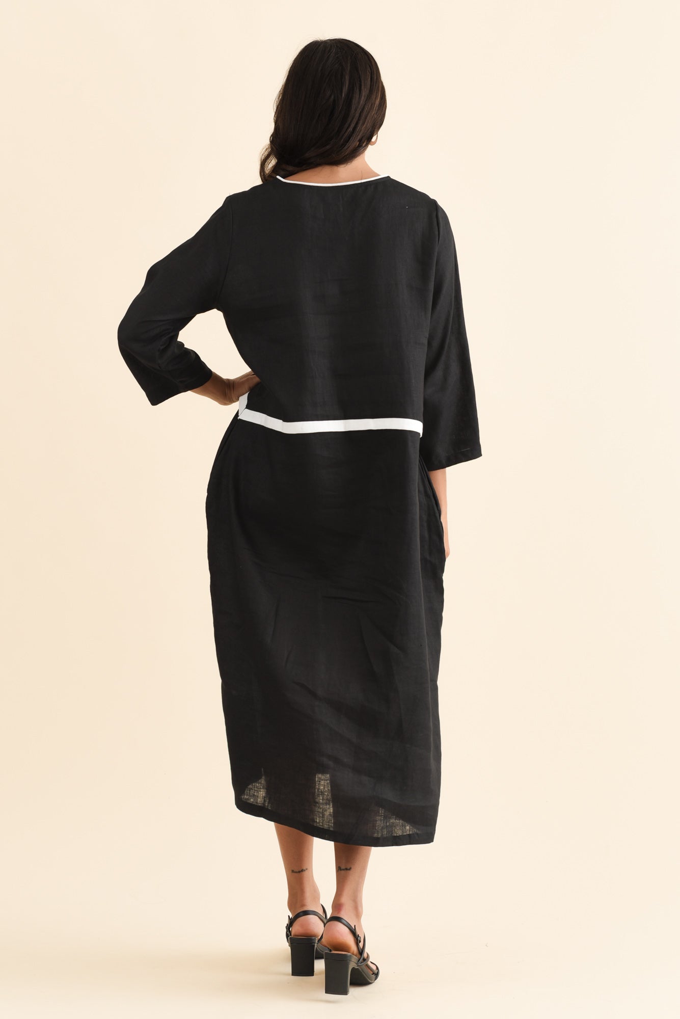 Mariam Black Contrast Linen Dress