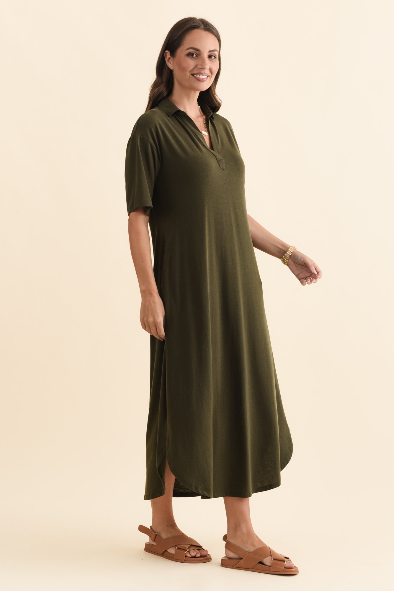Marnie Khaki Bamboo Tie Dress