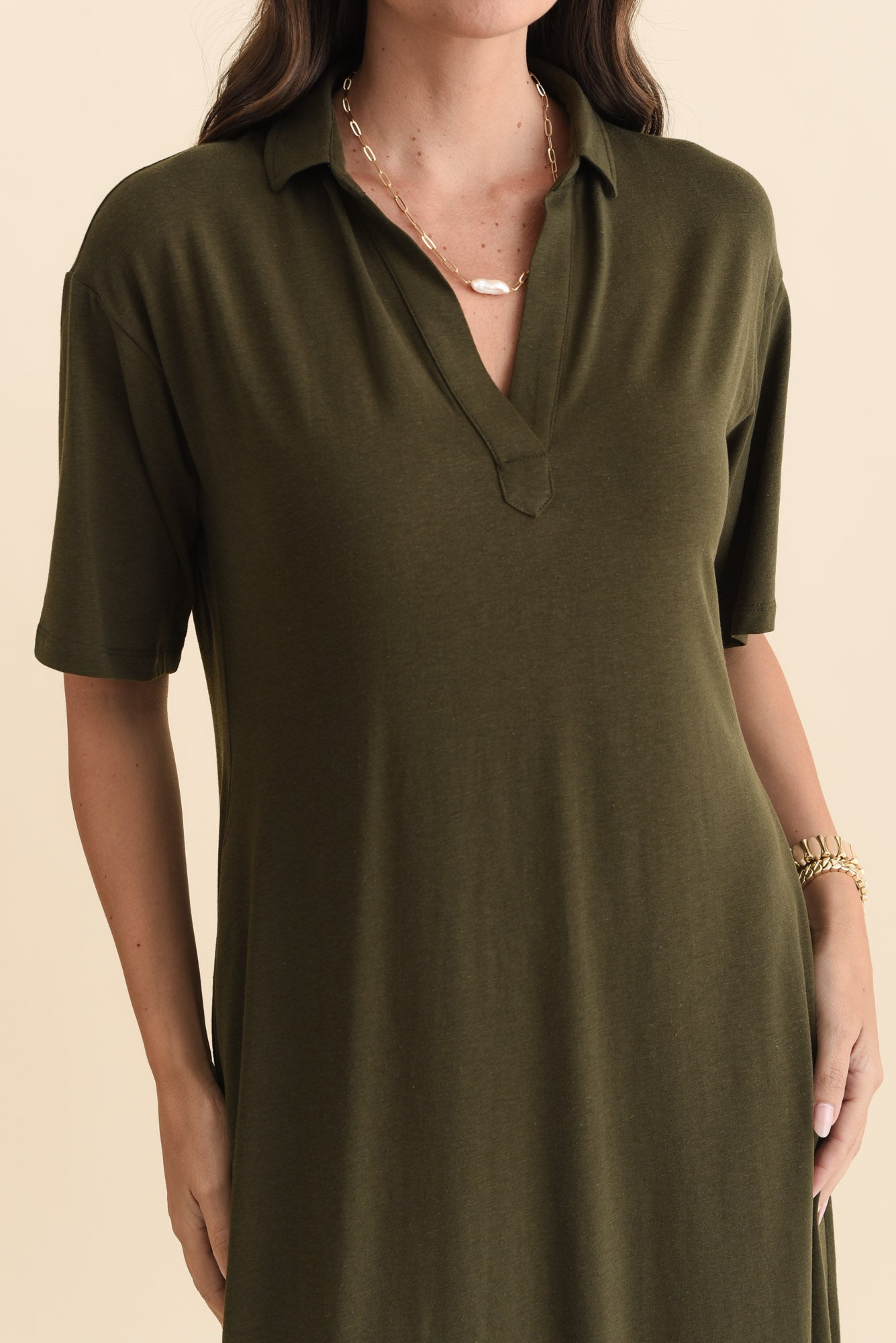 Marnie Khaki Bamboo Tie Dress