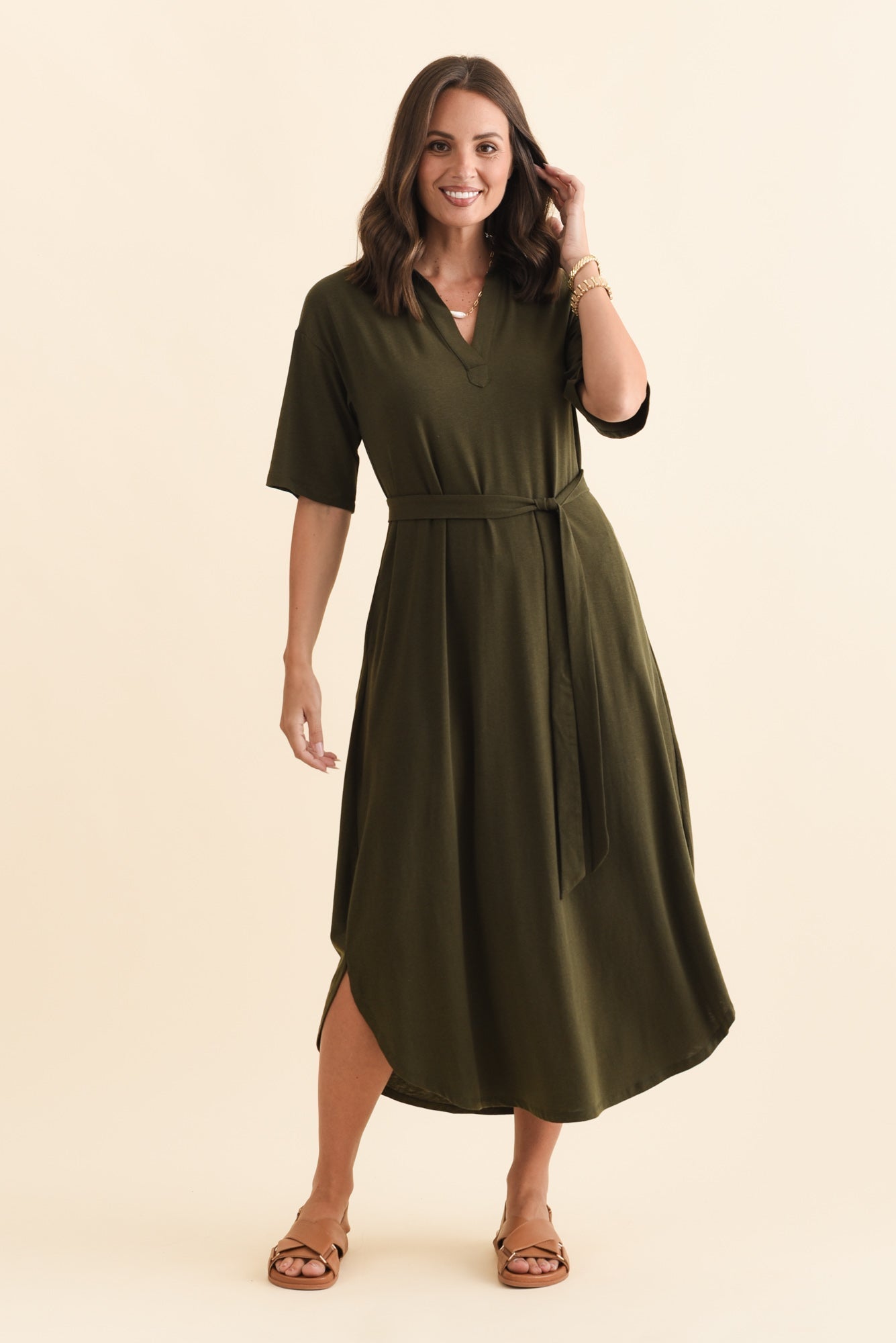 Marnie Khaki Bamboo Tie Dress