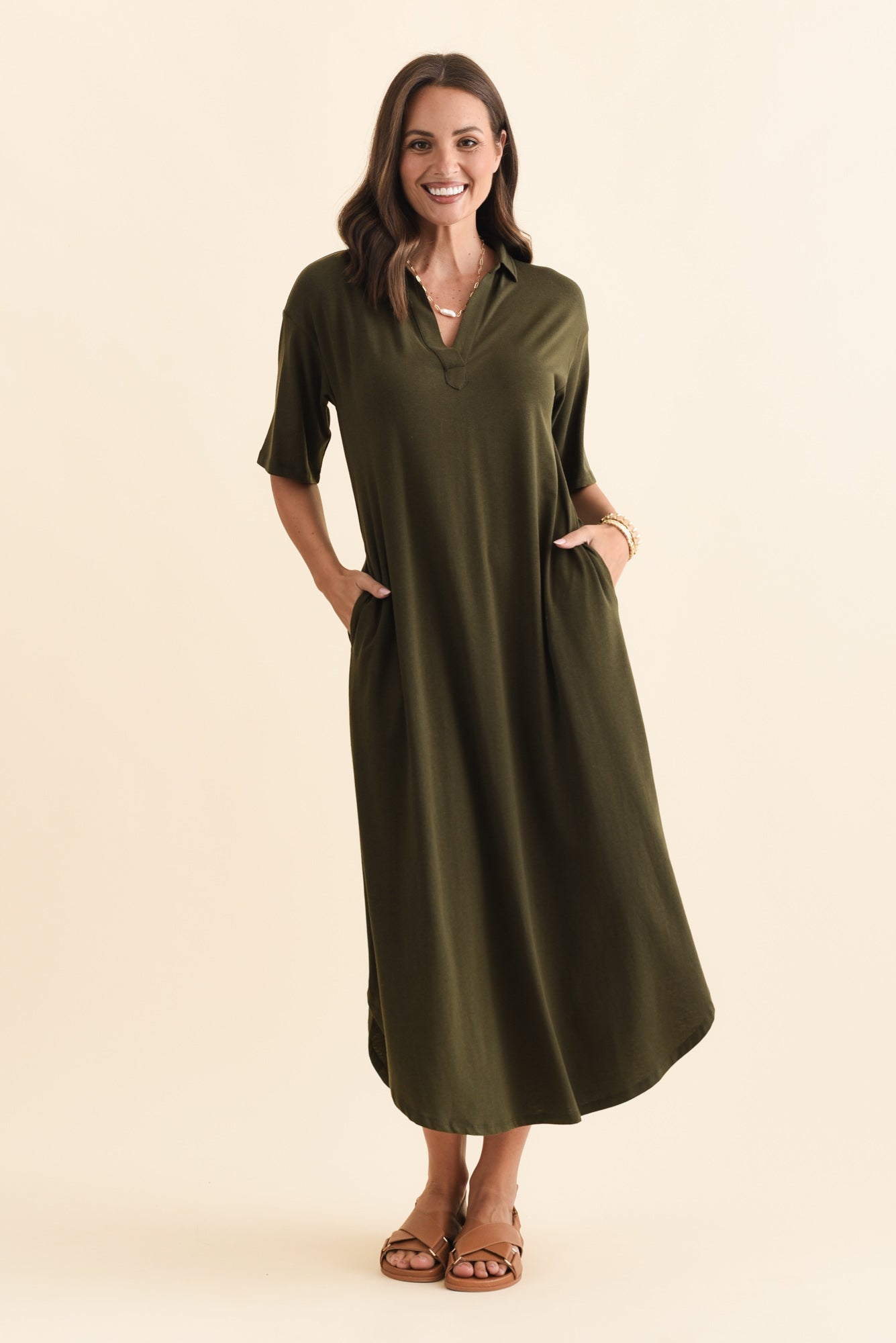 Marnie Khaki Bamboo Tie Dress