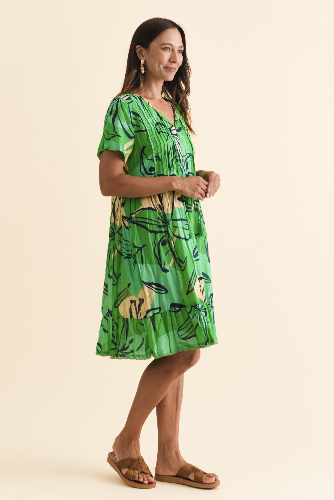 Marisol Green Lily Crinkle Cotton Dress