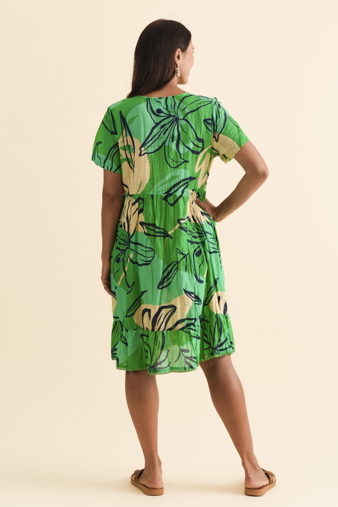 Marisol Green Lily Crinkle Cotton Dress