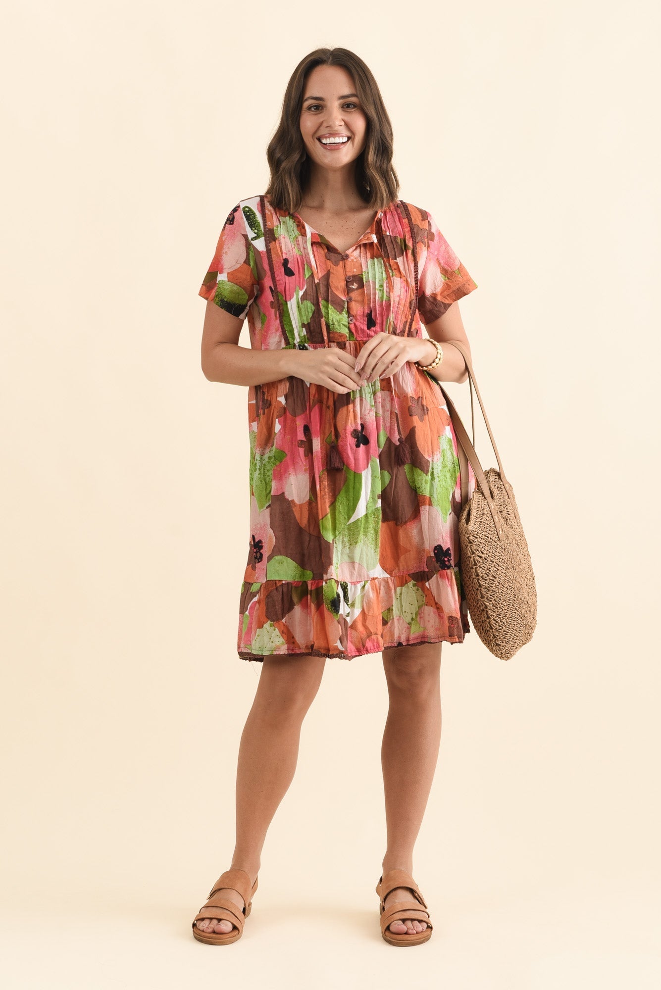 Marisol Pink Floral Crinkle Cotton Dress