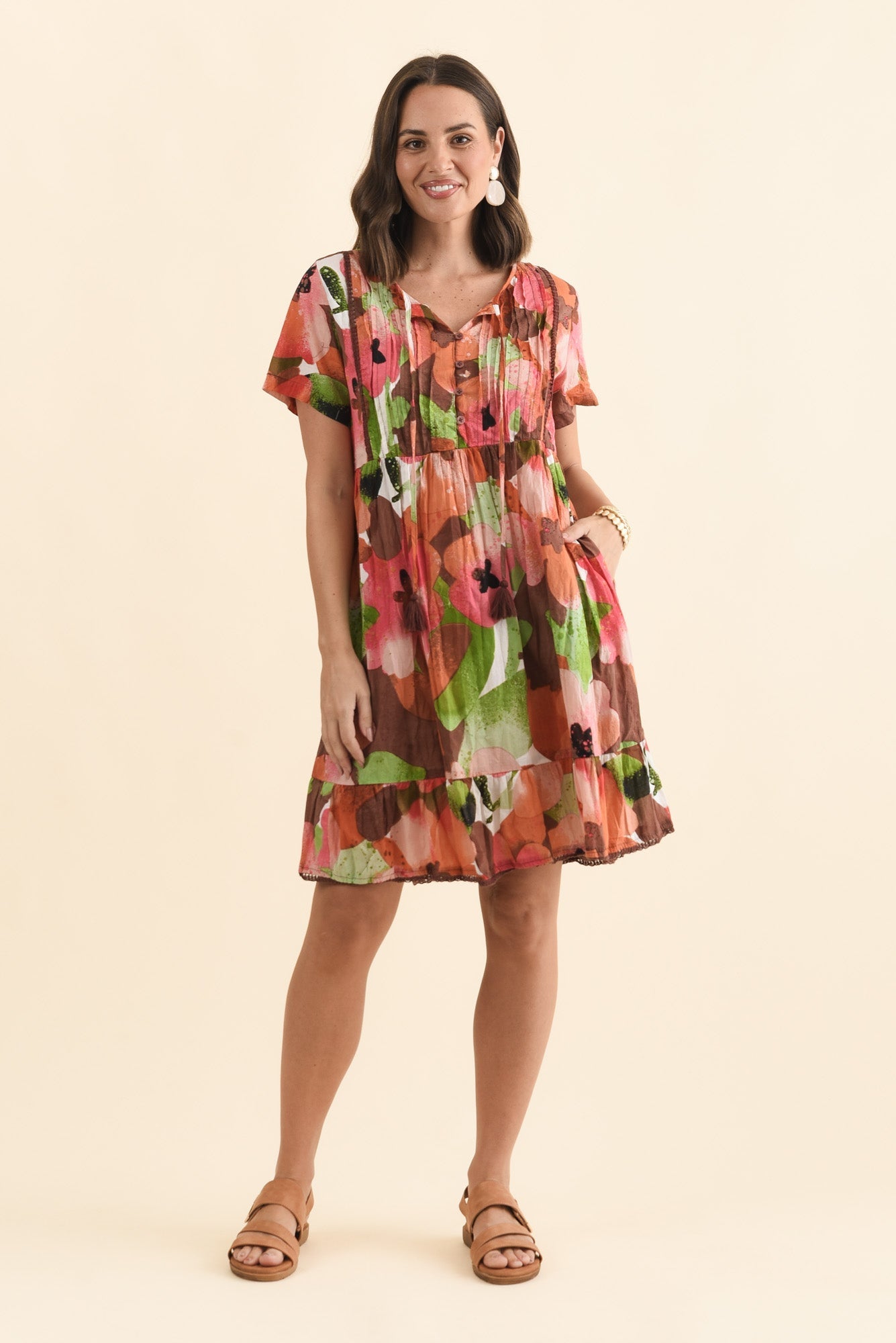 Marisol Pink Floral Crinkle Cotton Dress